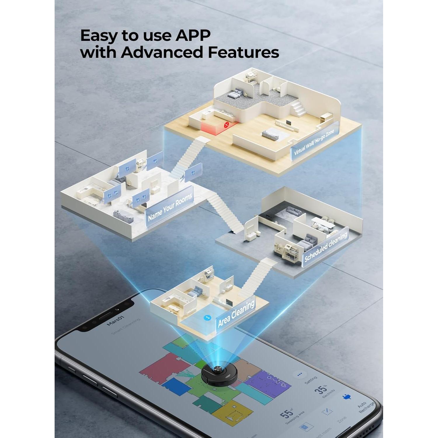 Robot Vacuum and Mop Combo, 5000Pa Robot Vacuum Cleaner with LIDAR Navigation, 3 in 1 Robot Vacuum Mop with Auto Carpet Boost, Self Charging, App/Voice Control, Ideal for Pet Hair,5 Maps