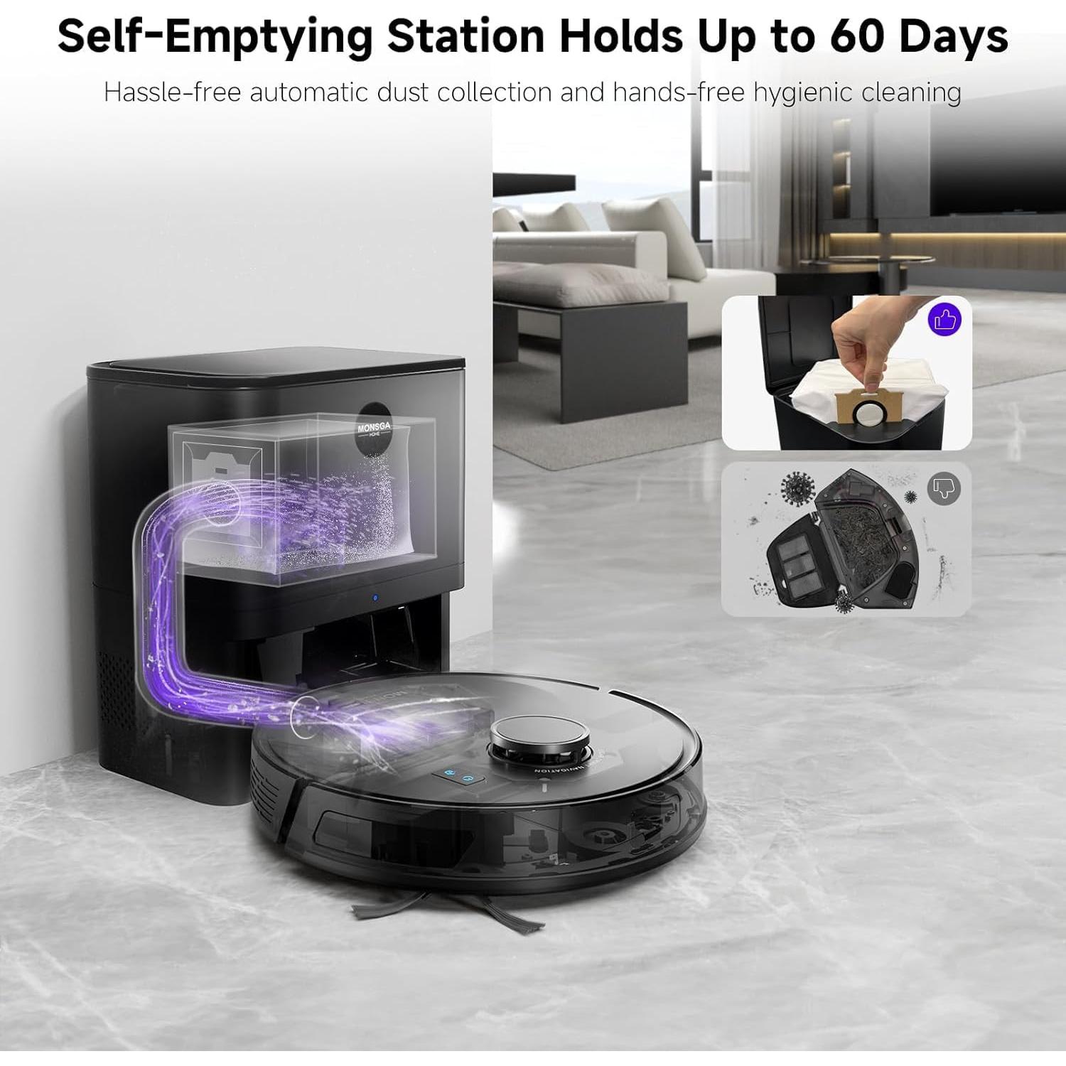 Aspiradora Robótica MONSGA MS1 MAX, 5000Pa, Auto Vaciamiento 3.5L