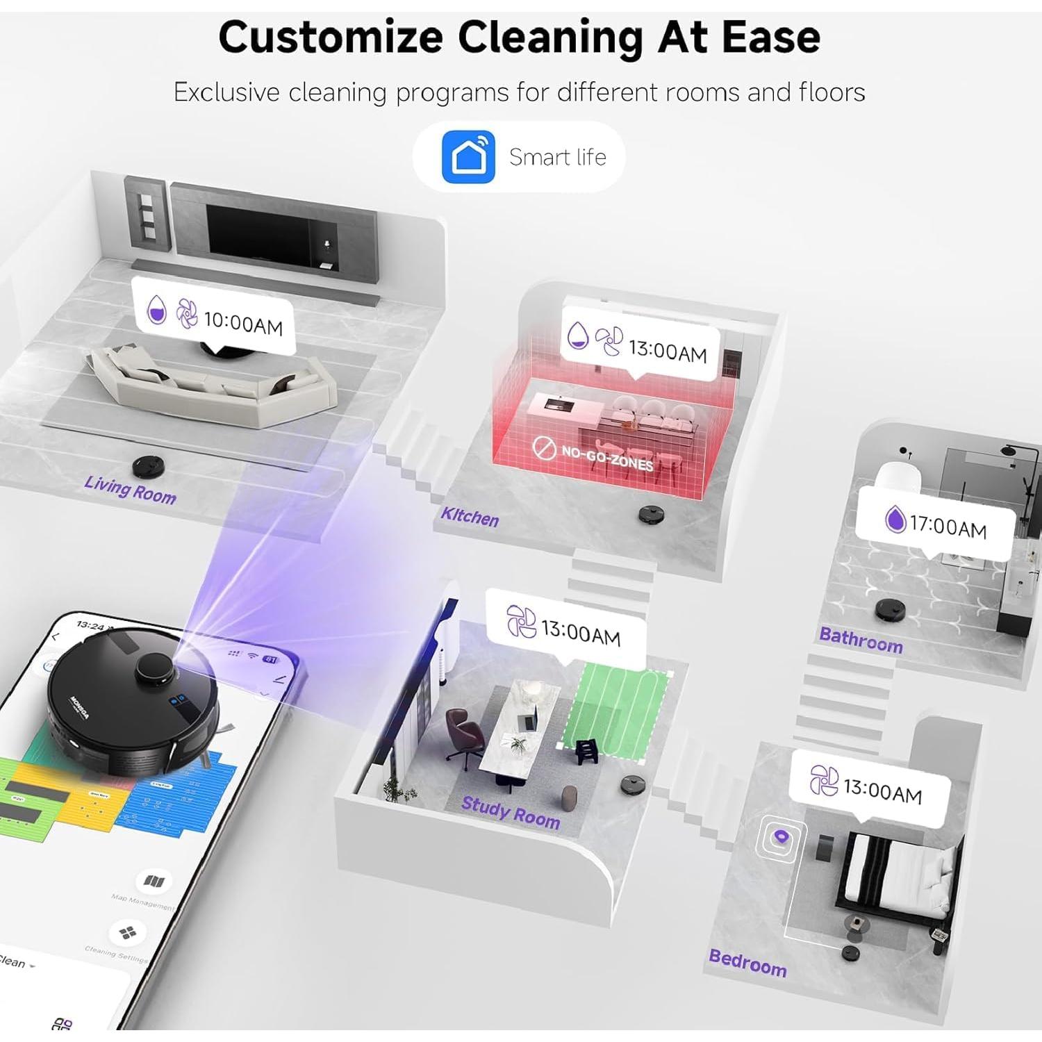 Aspiradora Robótica MONSGA MS1 MAX, 5000Pa, Auto Vaciamiento 3.5L