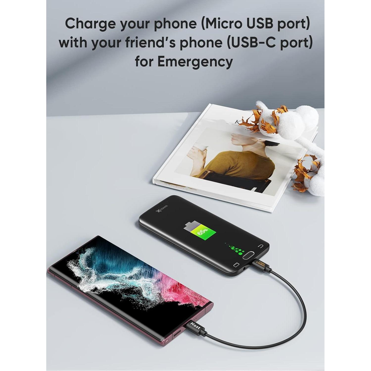 CableCreation Short Micro USB to USB C Cable 0.65 FT, 2-Pack OTG 480Mbps Type C to MicroUSB Cord Compatible with MacBook Pro Air Galaxy S22 Pixel 5 & More, 0.2M Black