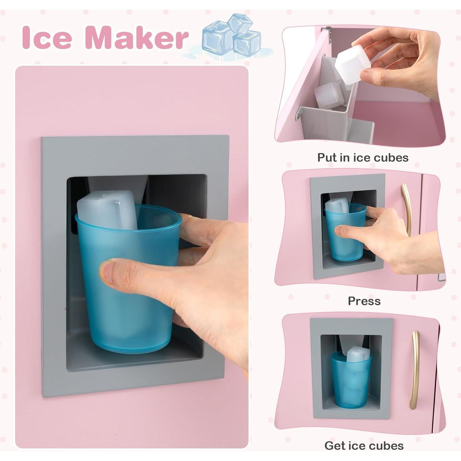 OLAKIDS Kids Kitchen Playset, Toddler Wooden Pretend Cooking Set with Sound, Chalkboard Fridge Ice Maker Microwave Oven Stove Telephone Sink, Simulation Chef Play Toy Gift for Boys Girls (Baby Pink)