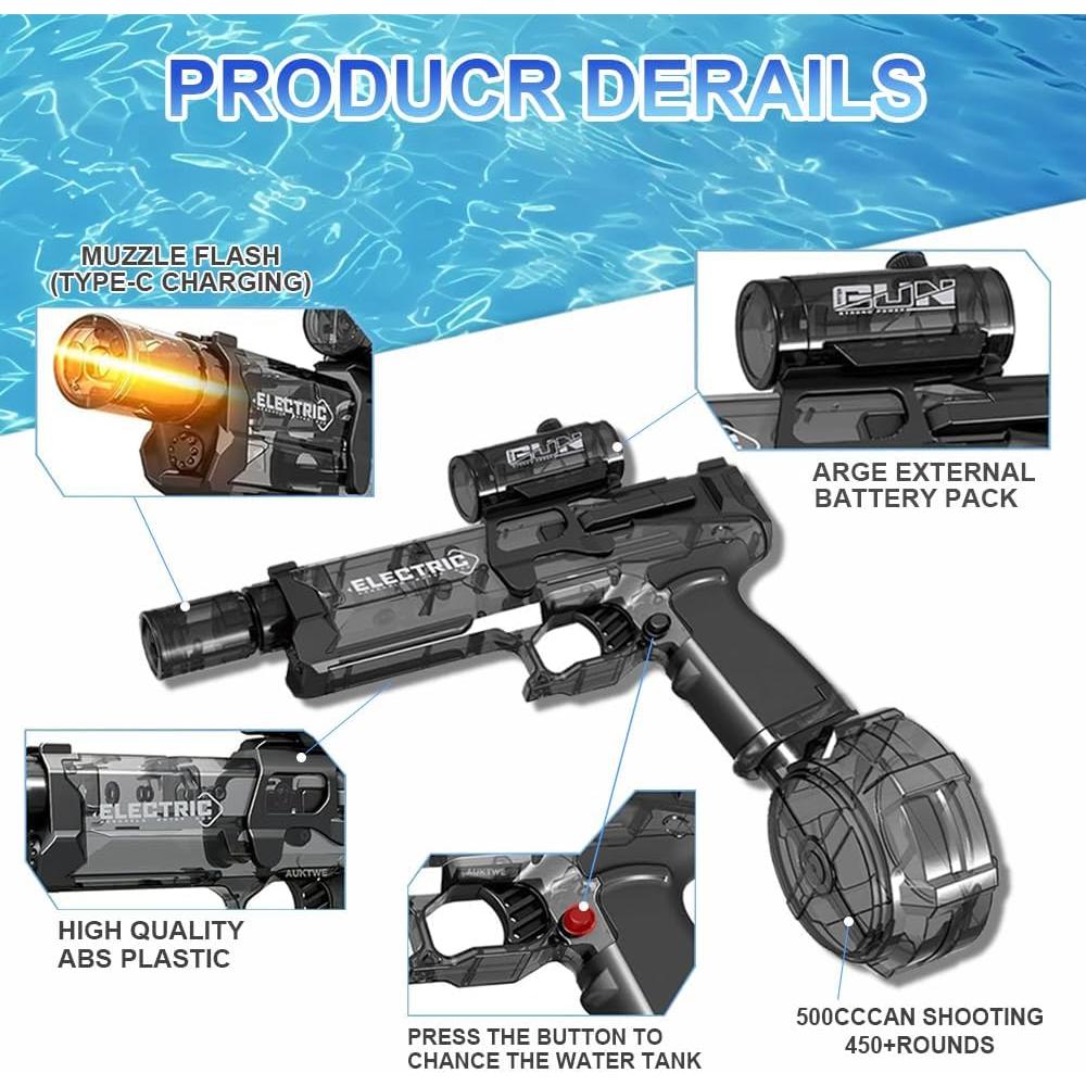 Pistola de Agua Eléctrica Automática 500ml LED 8,53m