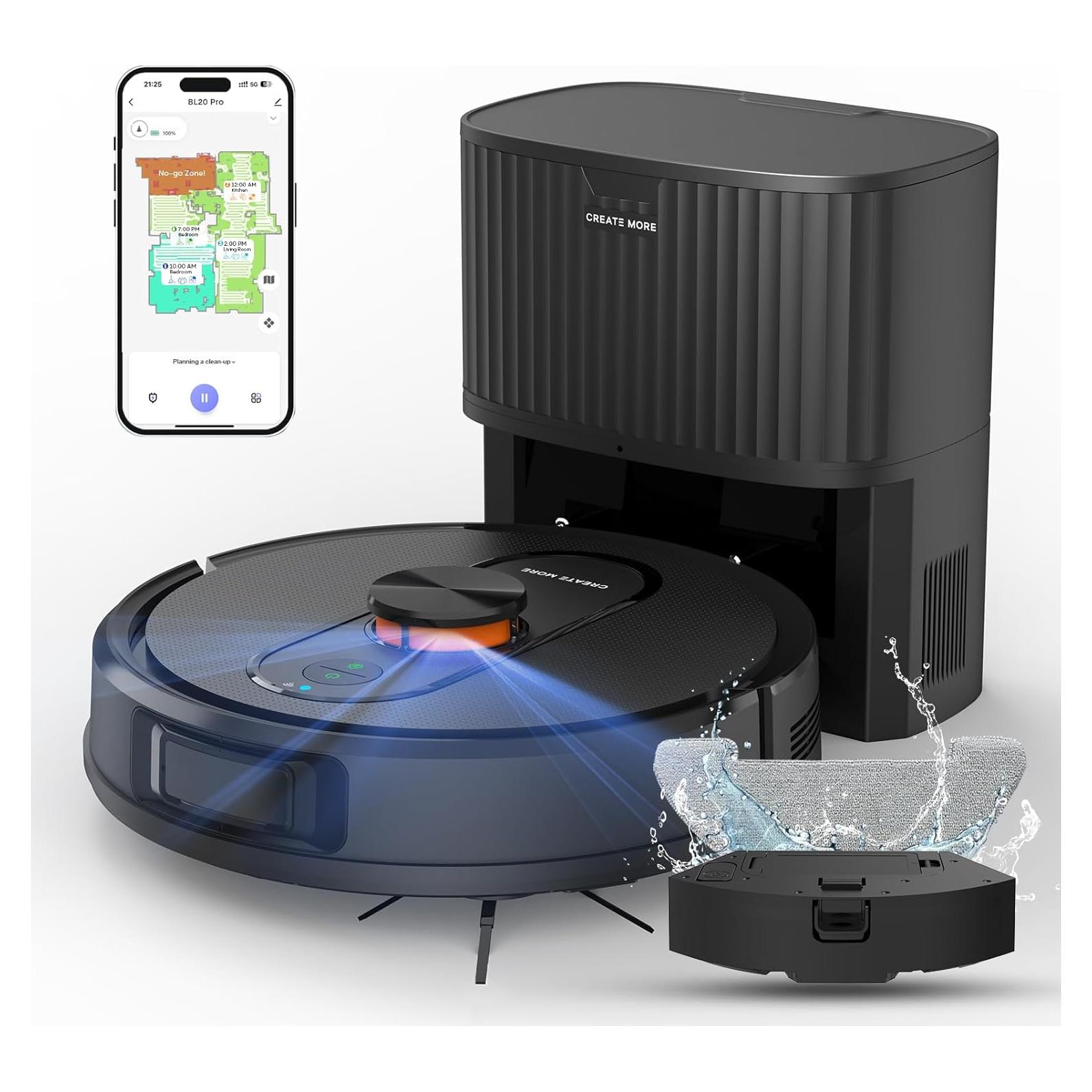 Robot Aspirador Eitton BL20-Pro, Auto-vaciado 5000Pa, 4-en-1