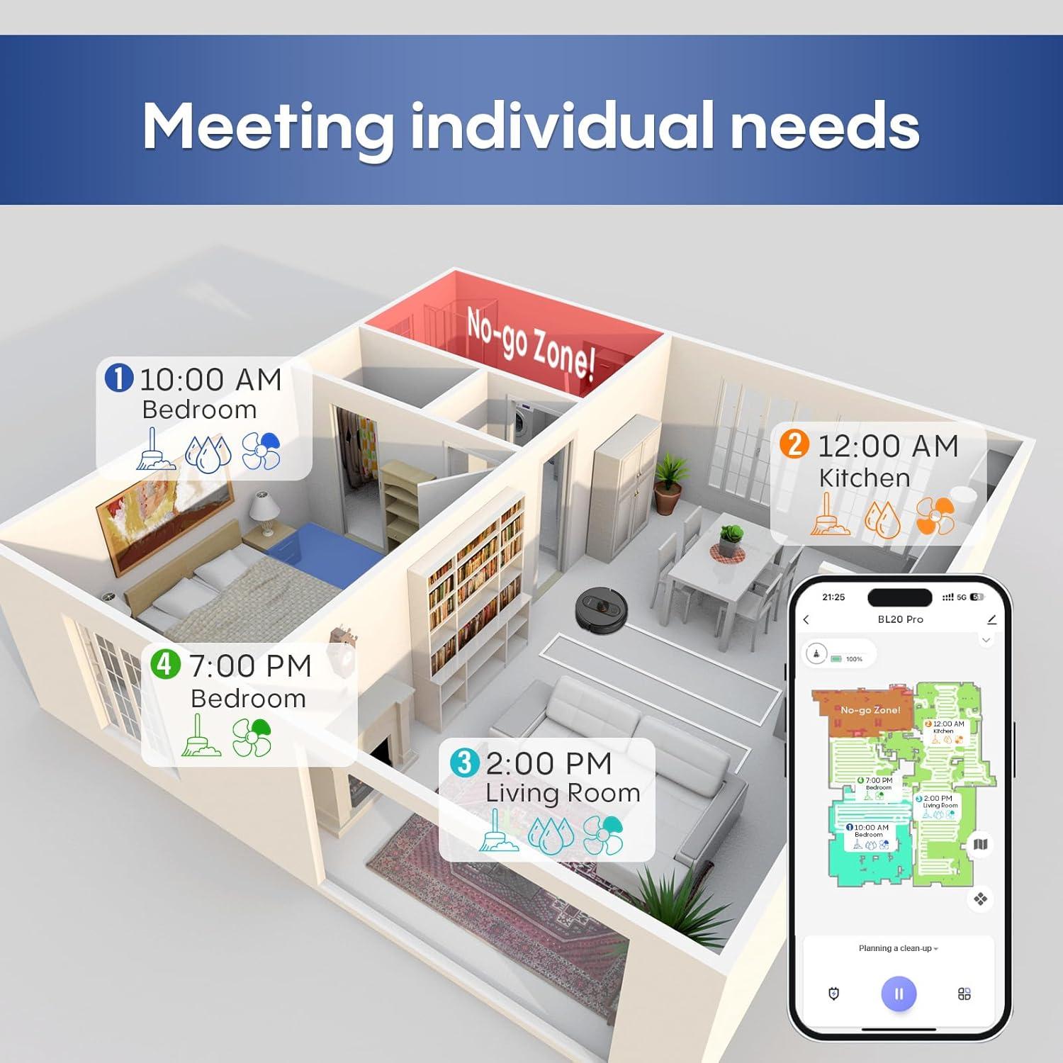 Robot Aspirador Eitton BL20-Pro, Auto-vaciado 5000Pa, 4-en-1