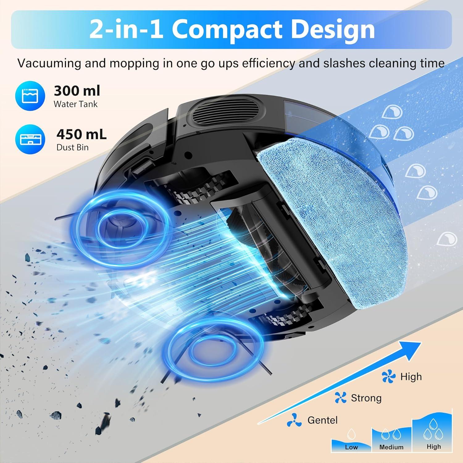 Aspiradora Robot Tikom G8000 Max 5000Pa con Mopa, 150 Min