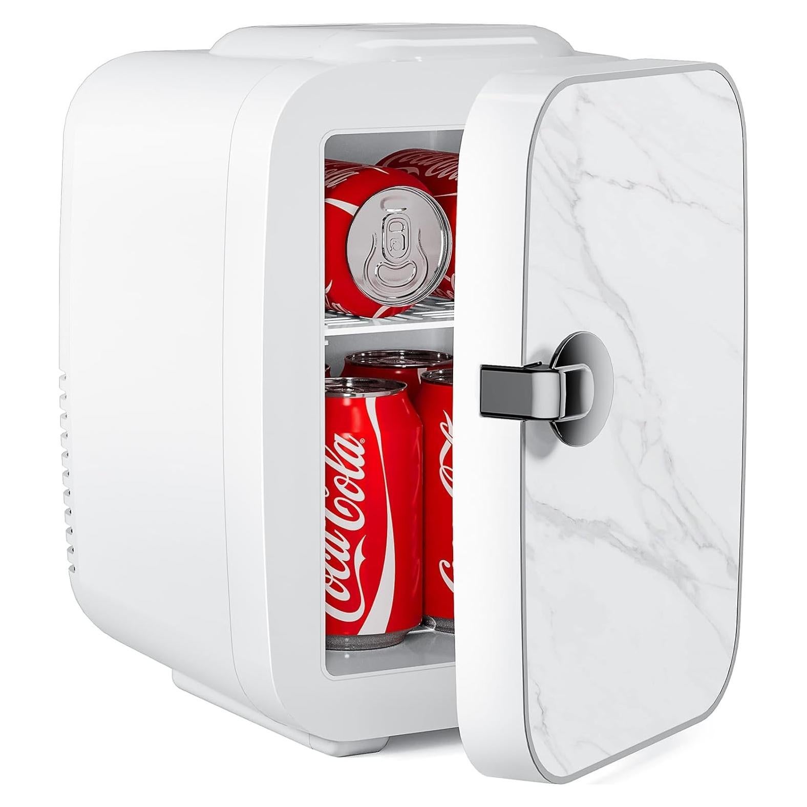 Mini Fridge, 4 Liter/6 Cans Portable Small, 12V AC/DC Cooler and Warmer Compact Refrigerator, Skin Care, Cosmetics, Food, for Bedroom, Marble White