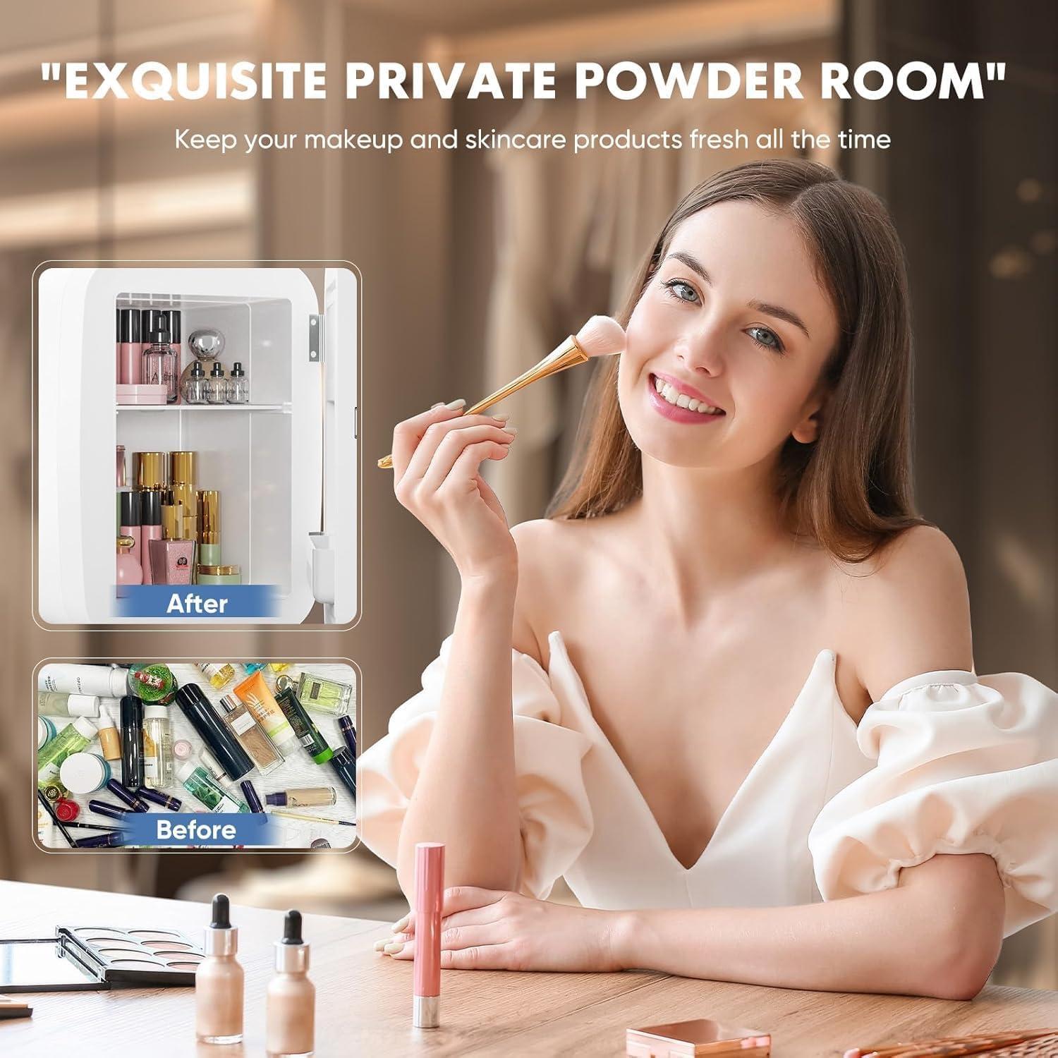 Mini Fridge, 4 Liter/6 Cans Portable Small, 12V AC/DC Cooler and Warmer Compact Refrigerator, Skin Care, Cosmetics, Food, for Bedroom, Marble White