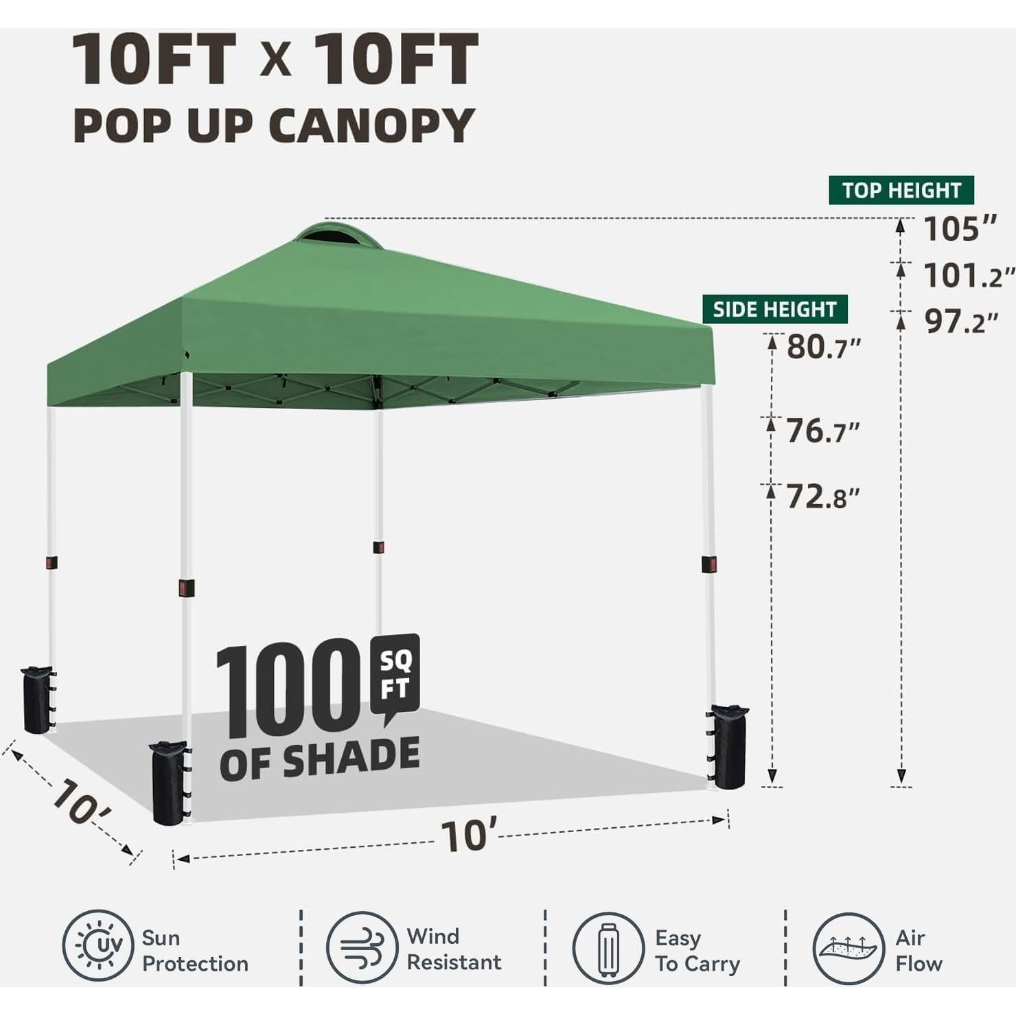 Carpa Plegable 3.05x3.05m SAILARY Impermeable Verde con Accesorios