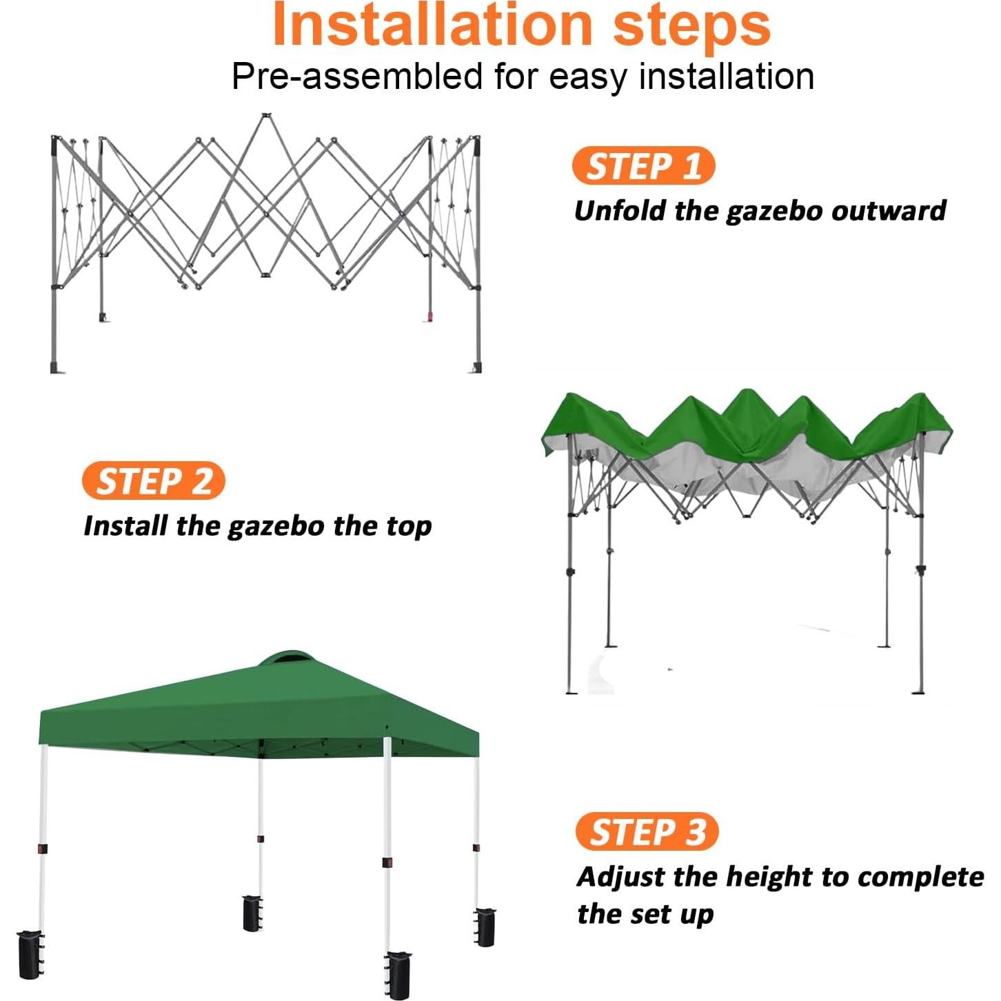 Carpa Plegable 3.05x3.05m SAILARY Impermeable Verde con Accesorios