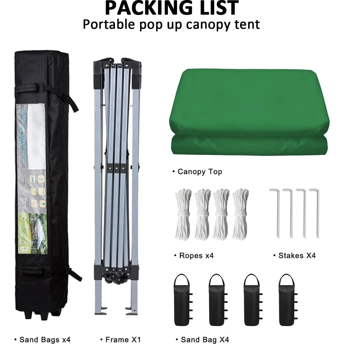 Carpa Plegable 3.05x3.05m SAILARY Impermeable Verde con Accesorios