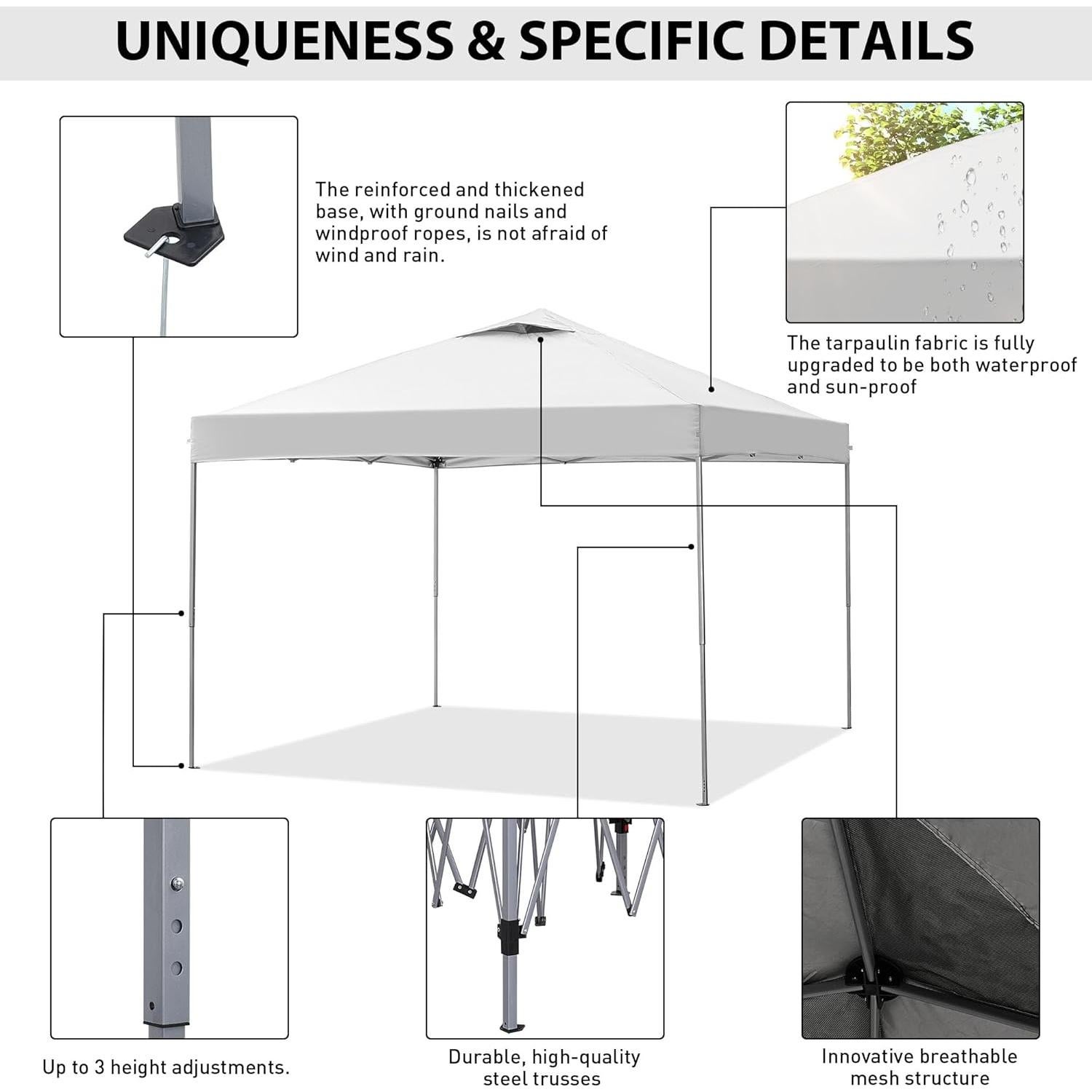 Carpa Plegable GDY 3x3m Blanca, Fácil Montaje para Eventos
