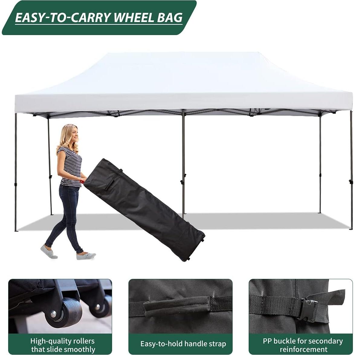 EROMMY 10' x 20' Pop Up Canopy Tent, Commercial Instant Canopy with Roller Bag, 6 Sand Bags, Outdoor Canopies for Festival, Event, White