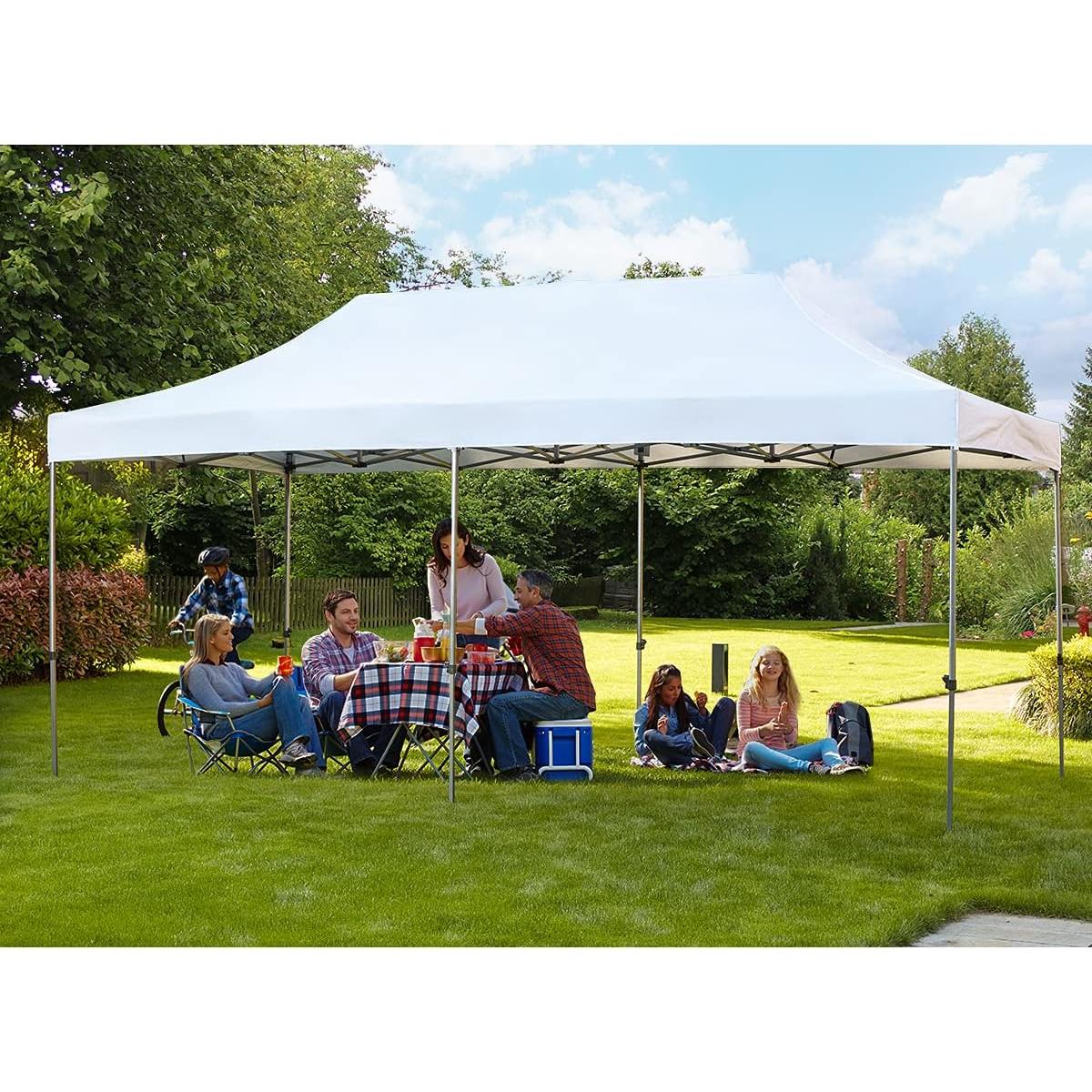 EROMMY 10' x 20' Pop Up Canopy Tent, Commercial Instant Canopy with Roller Bag, 6 Sand Bags, Outdoor Canopies for Festival, Event, White