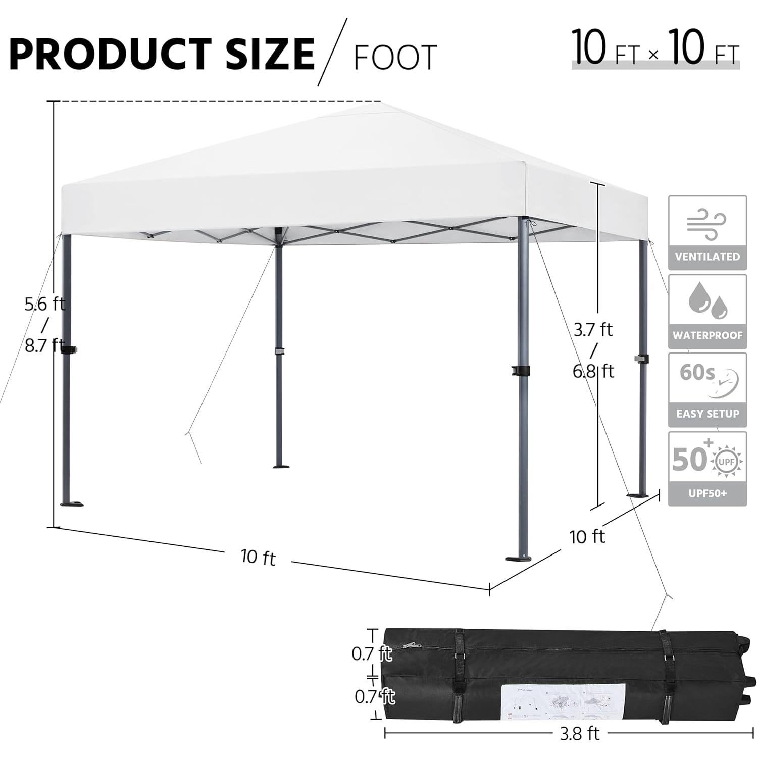 Carpa Plegable 10x10 Yaheetech Blanca con Protección UV