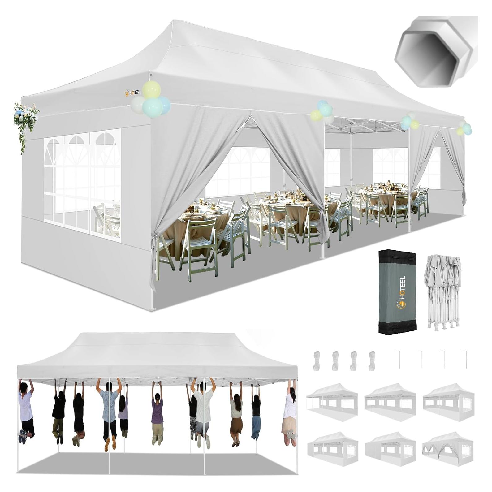 HOTEEL 10x30 Heavy Duty Pop Up Canopy Tent with Sidewalls, Tents for Parties Commercial Party Tent Event Wedding Instant Canopy Waterproof with Carry Bag, UV 50+, Thicked Hexagonal Legs, White