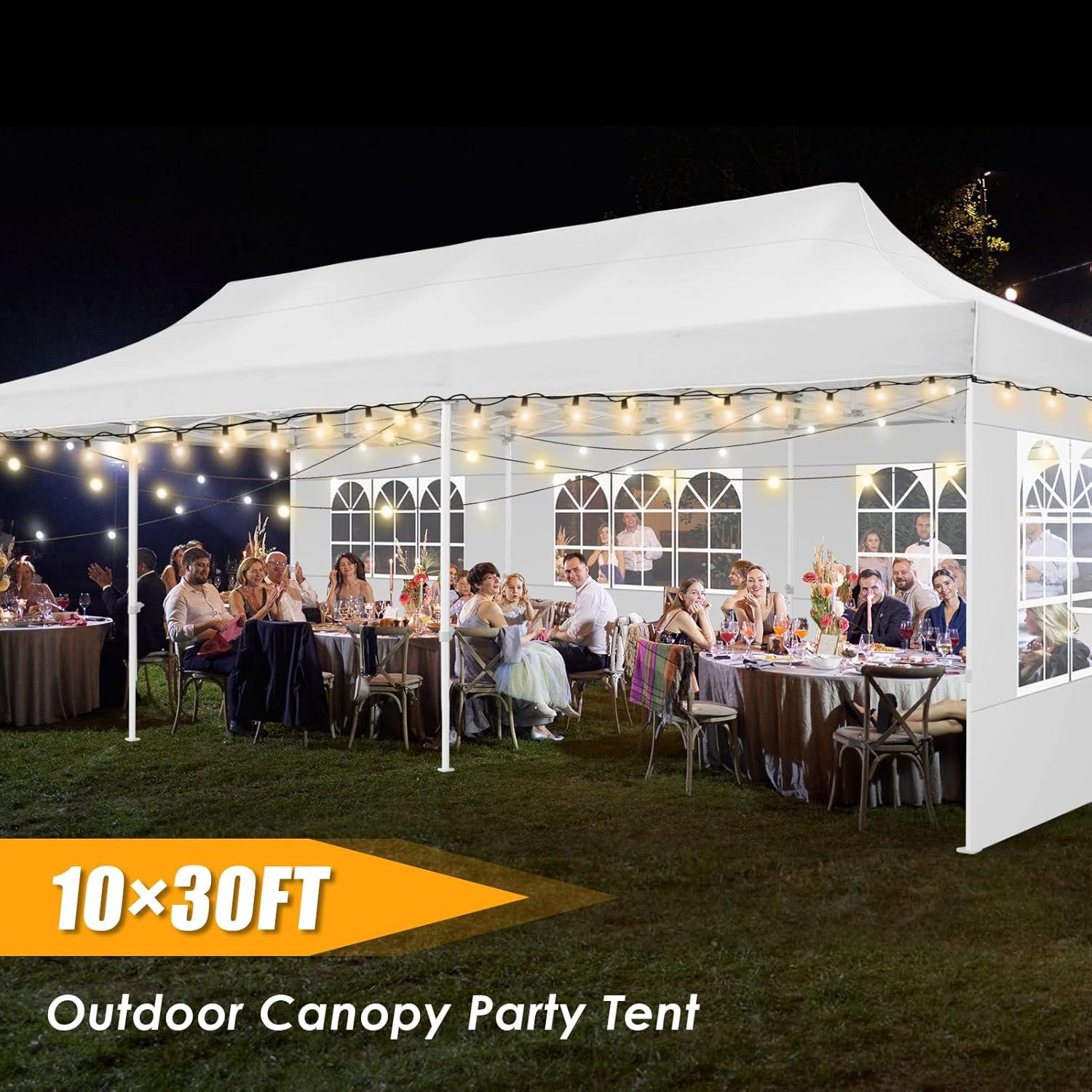 HOTEEL 10x30 Heavy Duty Pop Up Canopy Tent with Sidewalls, Tents for Parties Commercial Party Tent Event Wedding Instant Canopy Waterproof with Carry Bag, UV 50+, Thicked Hexagonal Legs, White