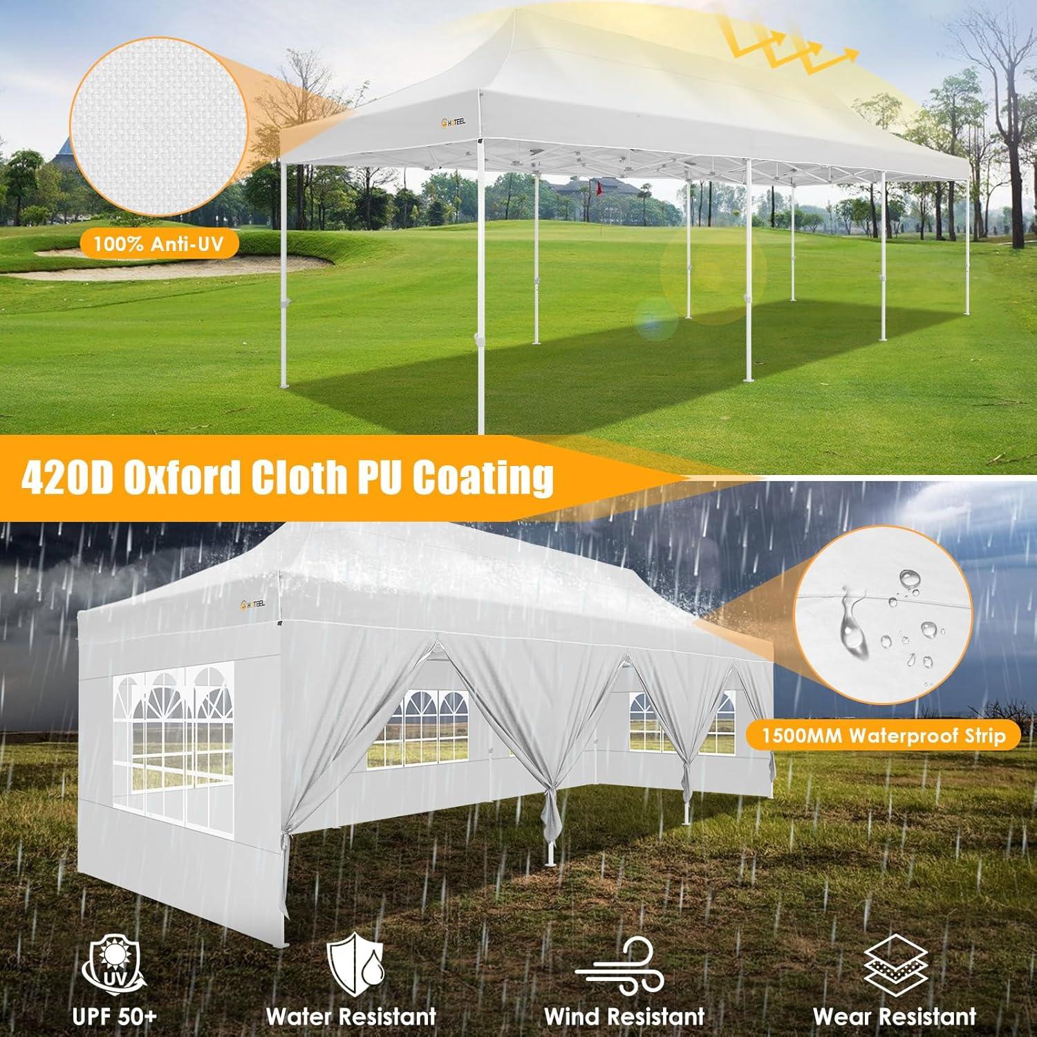 HOTEEL 10x30 Heavy Duty Pop Up Canopy Tent with Sidewalls, Tents for Parties Commercial Party Tent Event Wedding Instant Canopy Waterproof with Carry Bag, UV 50+, Thicked Hexagonal Legs, White