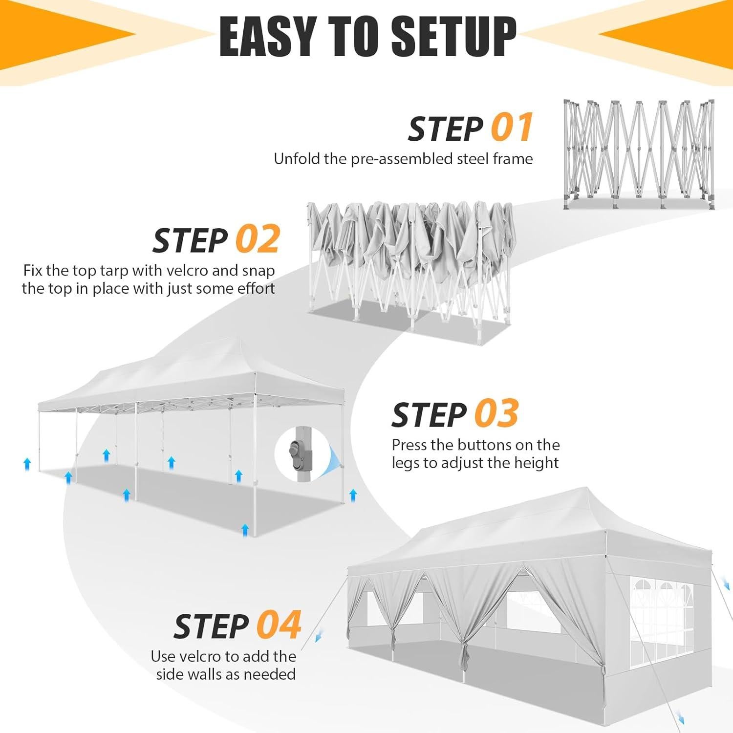 HOTEEL 10x30 Heavy Duty Pop Up Canopy Tent with Sidewalls, Tents for Parties Commercial Party Tent Event Wedding Instant Canopy Waterproof with Carry Bag, UV 50+, Thicked Hexagonal Legs, White