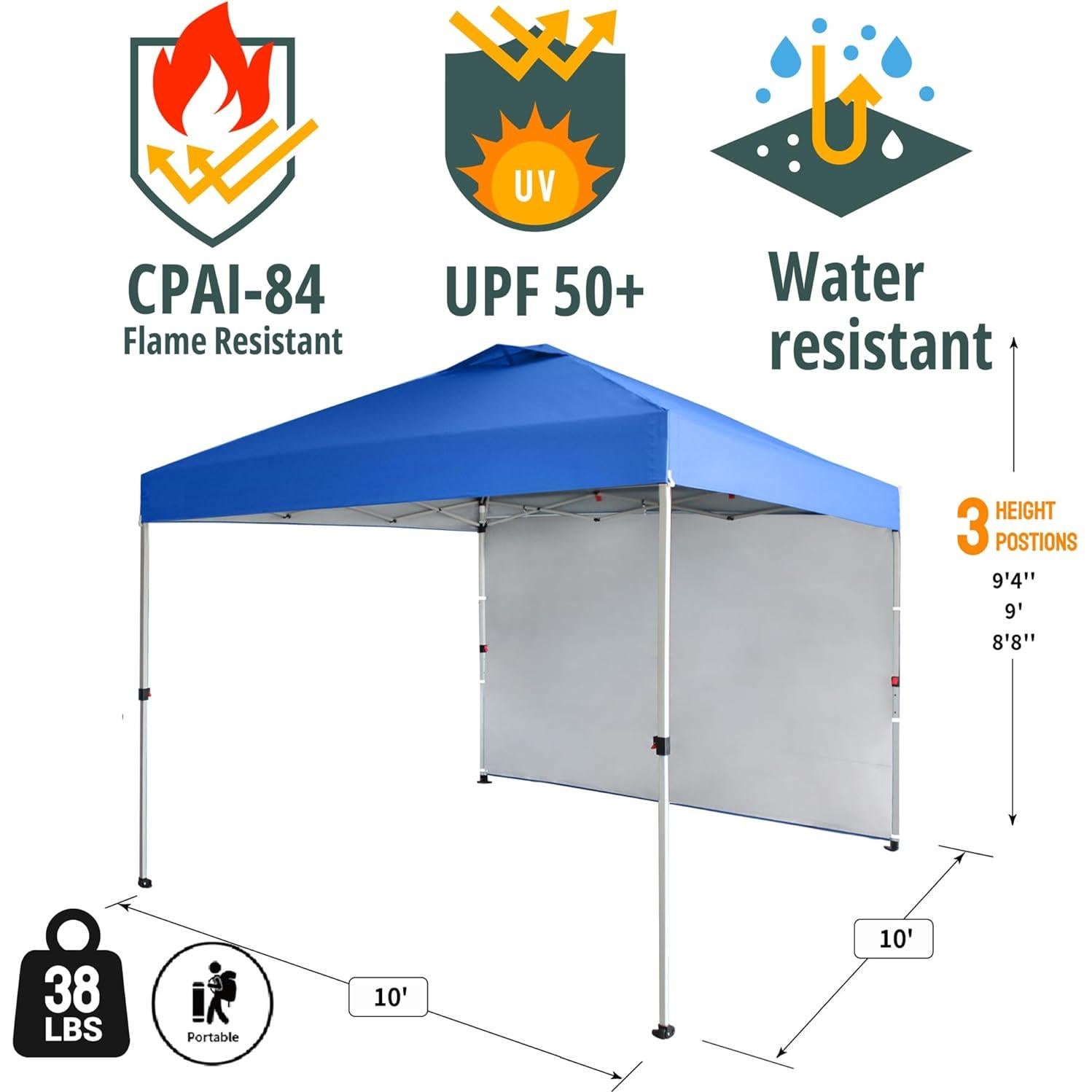 Carpa Plegable 3.05x3.05m CROWN SHADES con 1 Pared Lateral Azul