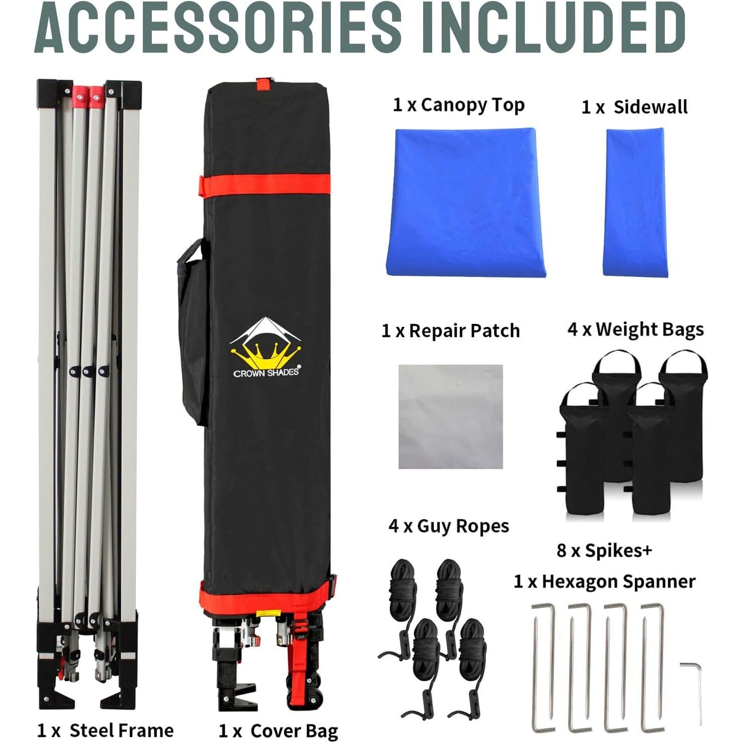 Carpa Plegable 3.05x3.05m CROWN SHADES con 1 Pared Lateral Azul