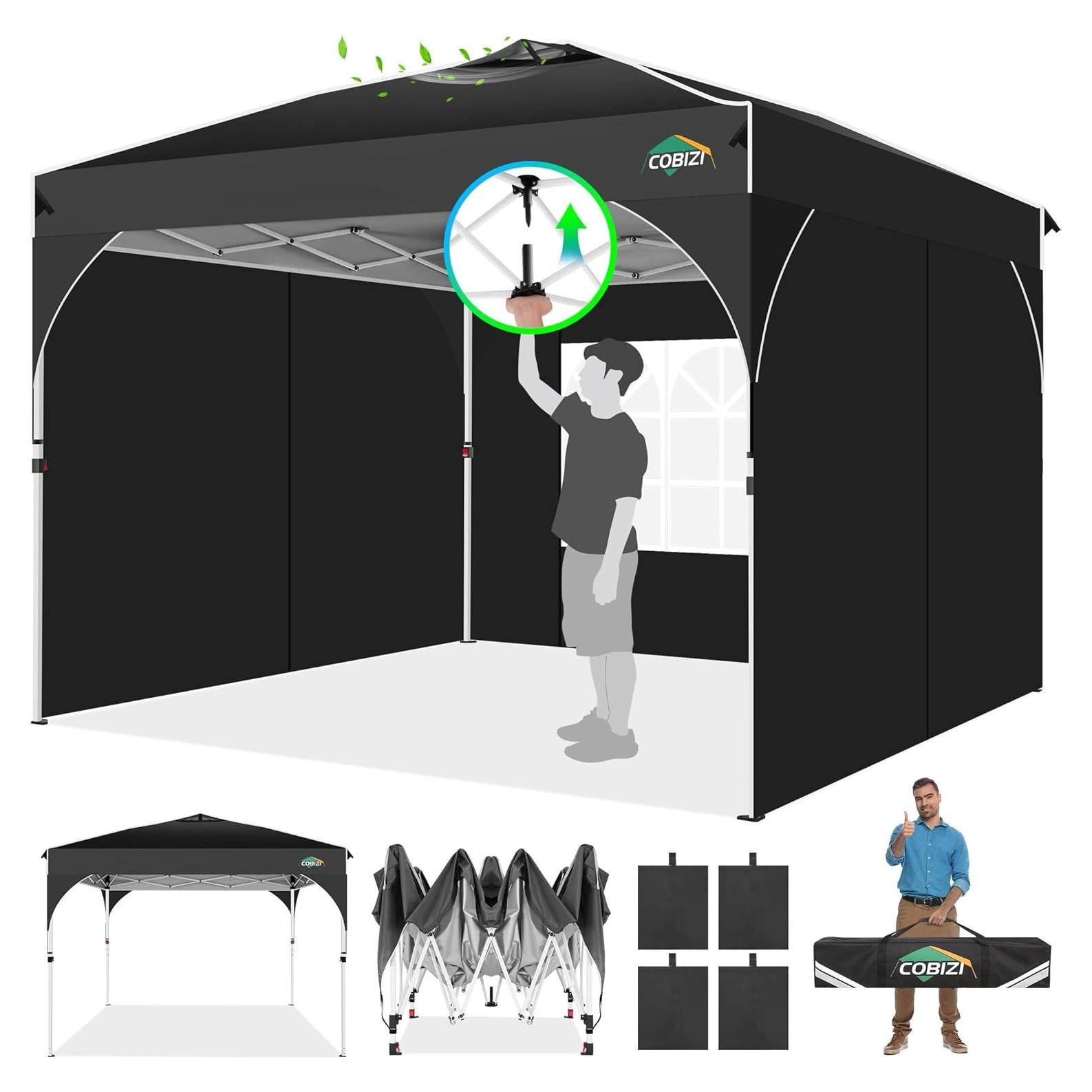 Carpa Plegable COBIZI 10x10m Negra con Paredes Laterales