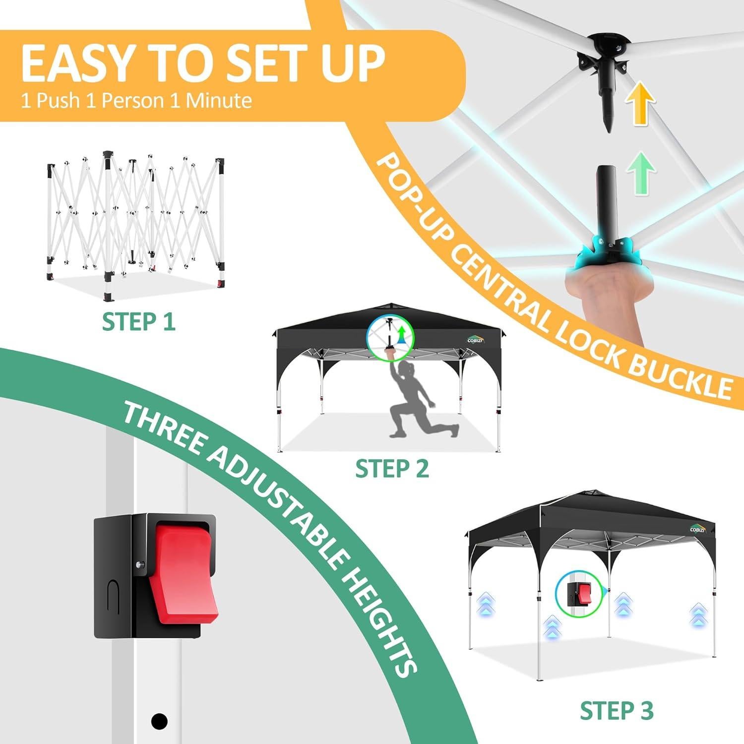 Carpa Plegable COBIZI 10x10m Negra con Paredes Laterales