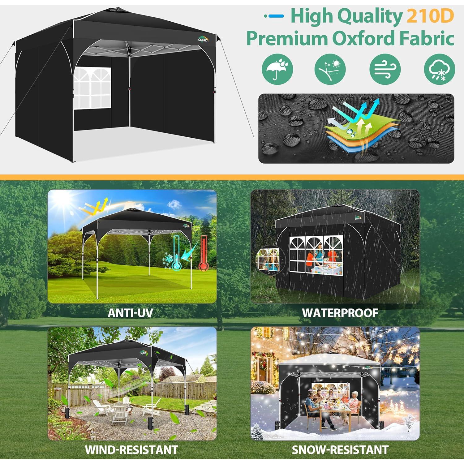 Carpa Plegable COBIZI 10x10m Negra con Paredes Laterales