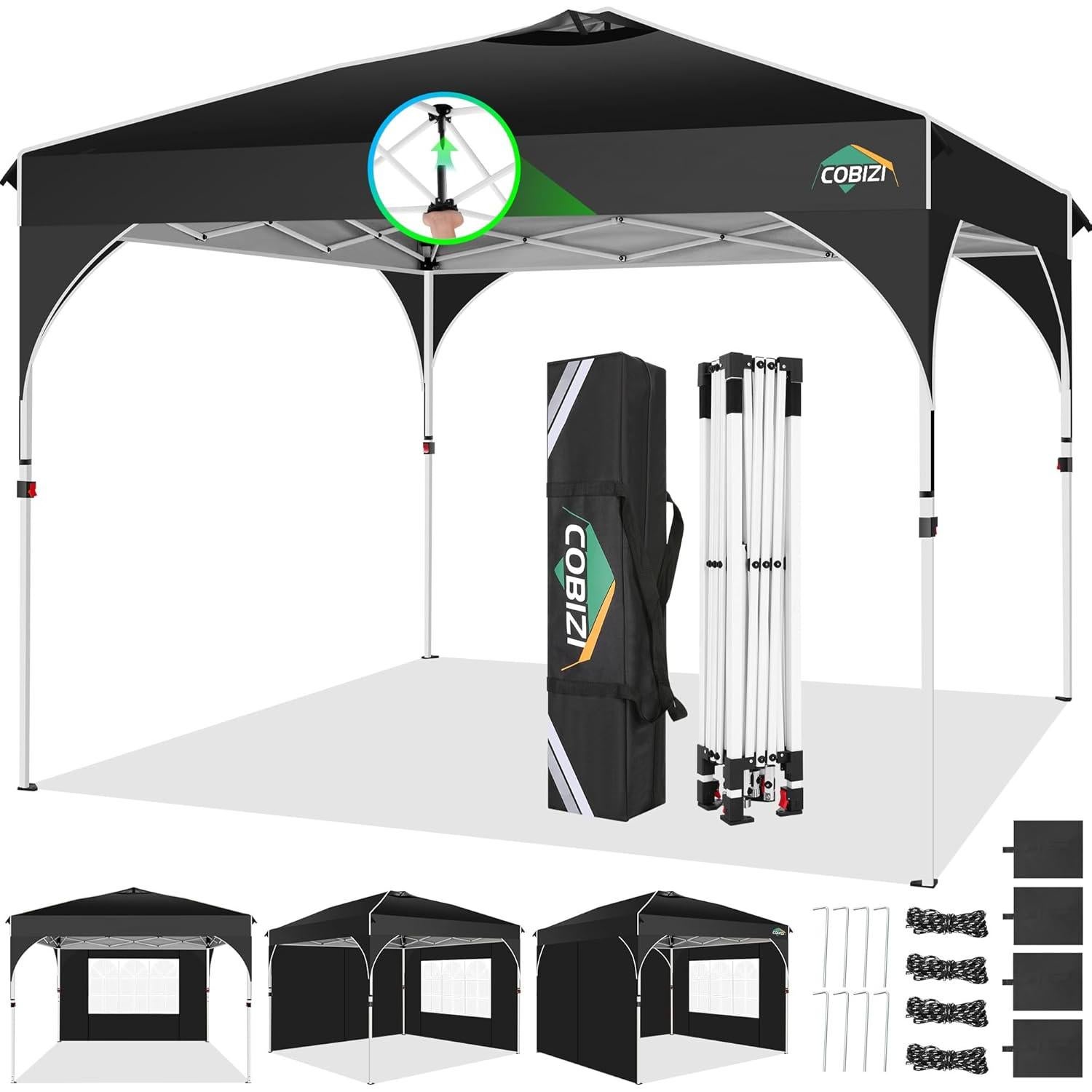 Carpa Plegable COBIZI 10x10m Negra con Paredes Laterales