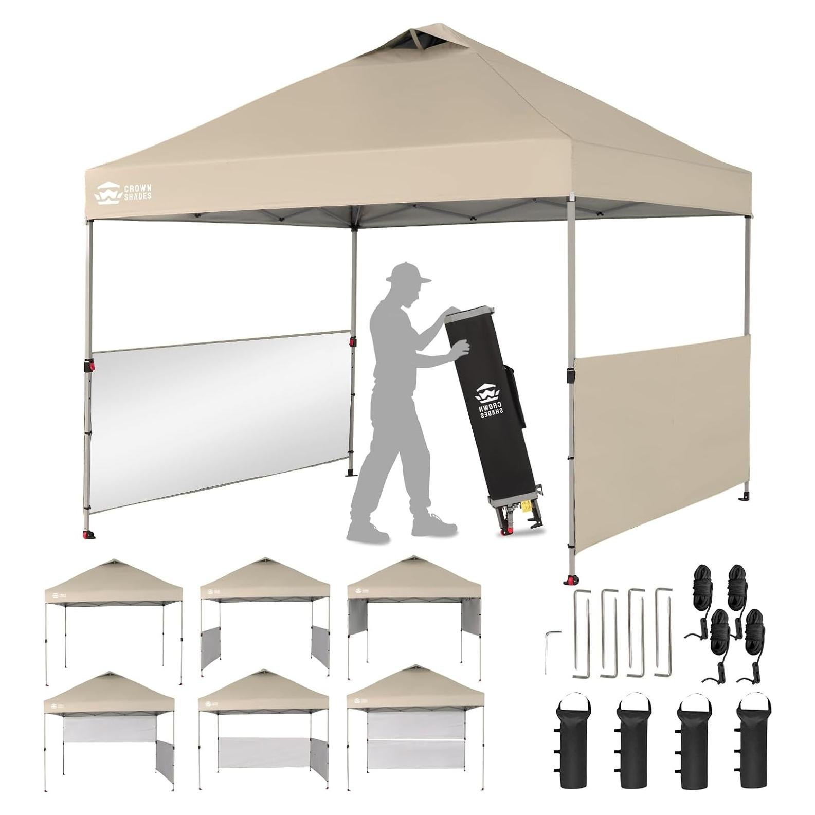 Carpa Plegable 10x10 CROWN SHADES Beige con 2 Paredes Laterales