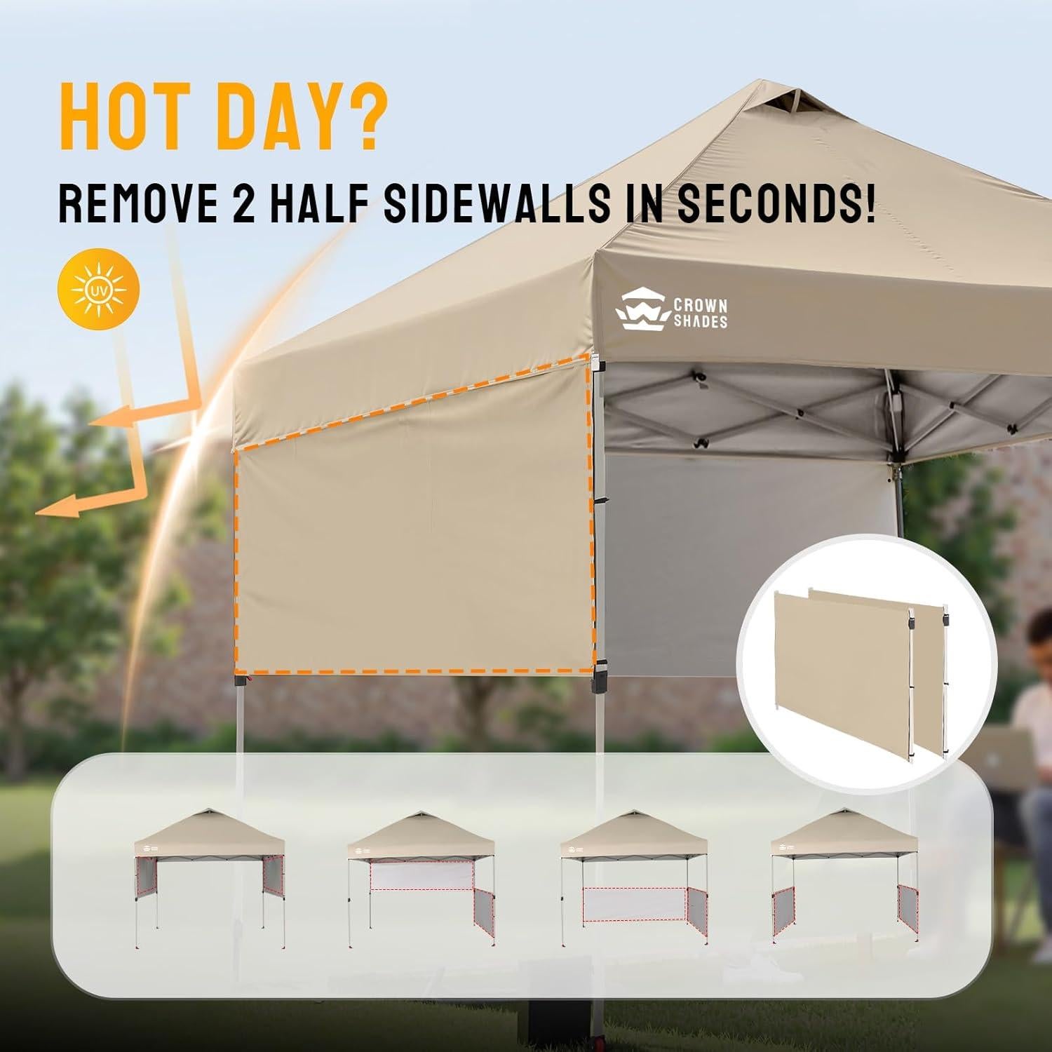 Carpa Plegable 10x10 CROWN SHADES Beige con 2 Paredes Laterales