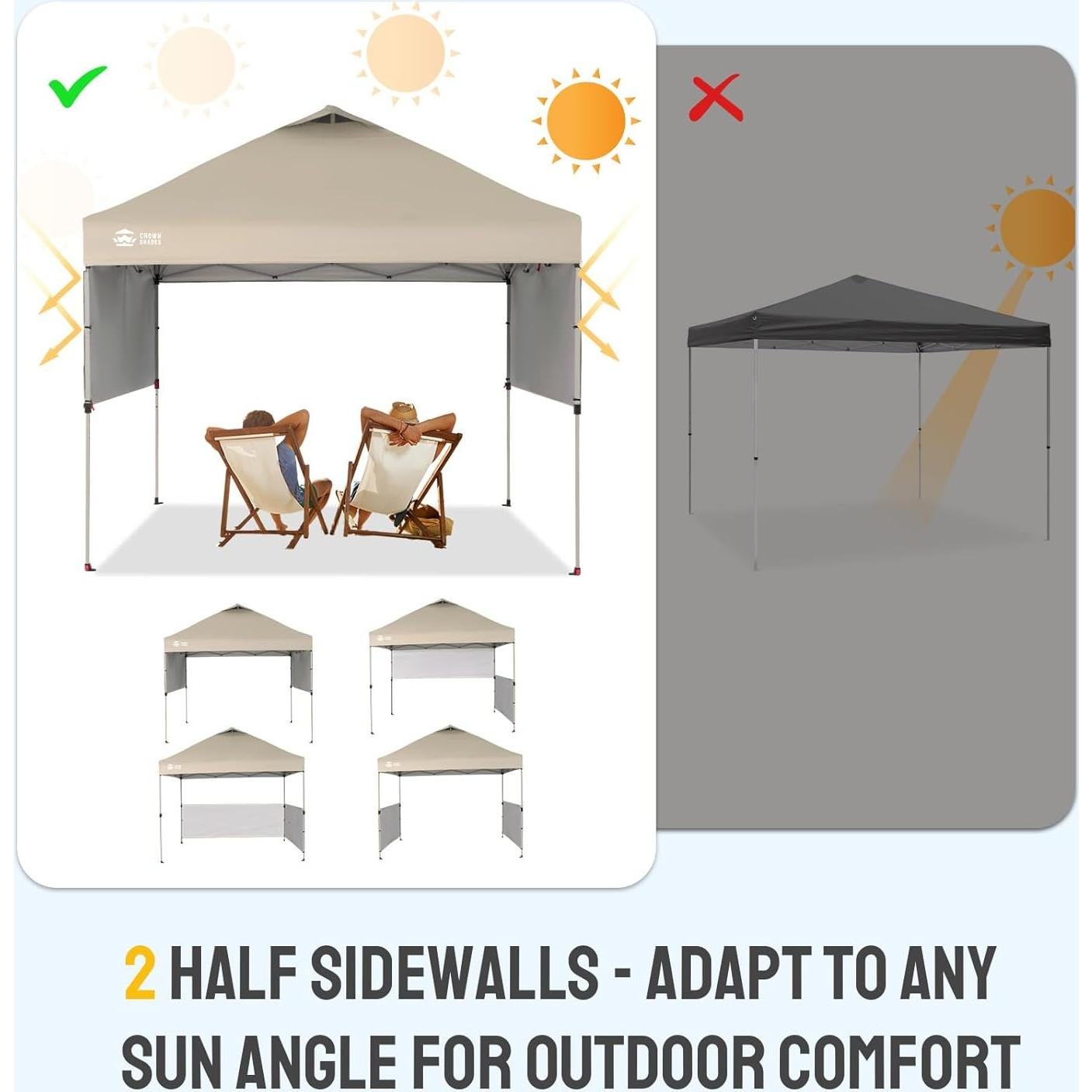 Carpa Plegable 10x10 CROWN SHADES Beige con 2 Paredes Laterales