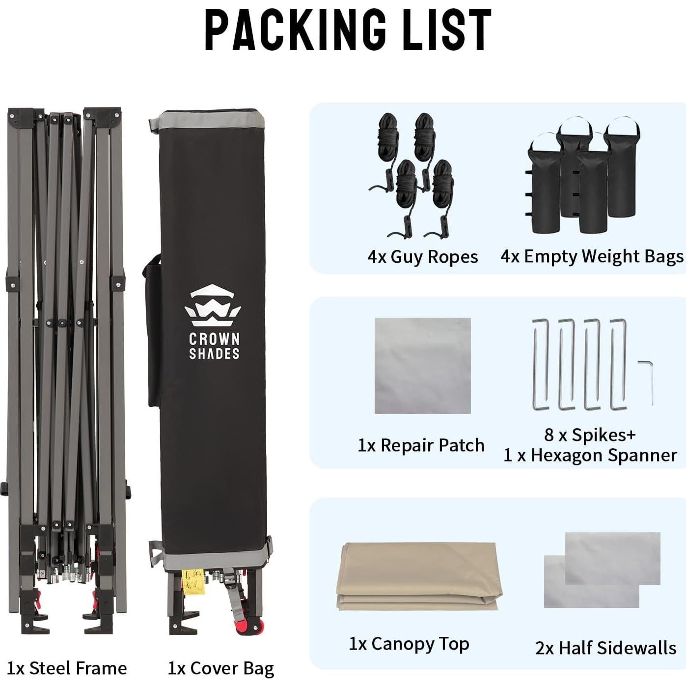 Carpa Plegable 10x10 CROWN SHADES Beige con 2 Paredes Laterales