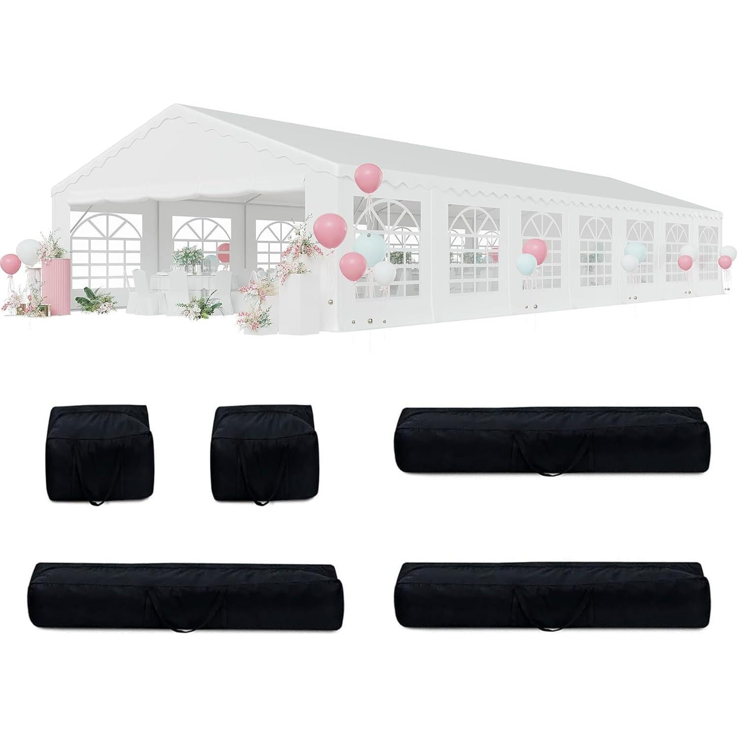 EROMMY 20x50ft Party Tent, Outdoor Wedding Tent, Heavy Duty Large Canopy Carport with Removable Sidewalls, 2 Roll-up Doors, 5 Storage Bags, Gazebo Shelter Tent for Party Event Commercials, White
