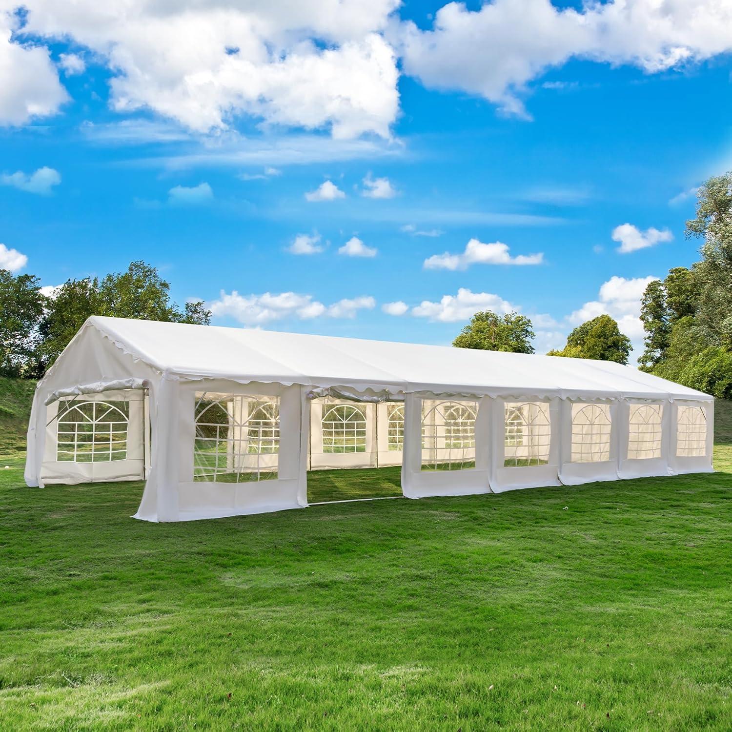 EROMMY 20x50ft Party Tent, Outdoor Wedding Tent, Heavy Duty Large Canopy Carport with Removable Sidewalls, 2 Roll-up Doors, 5 Storage Bags, Gazebo Shelter Tent for Party Event Commercials, White