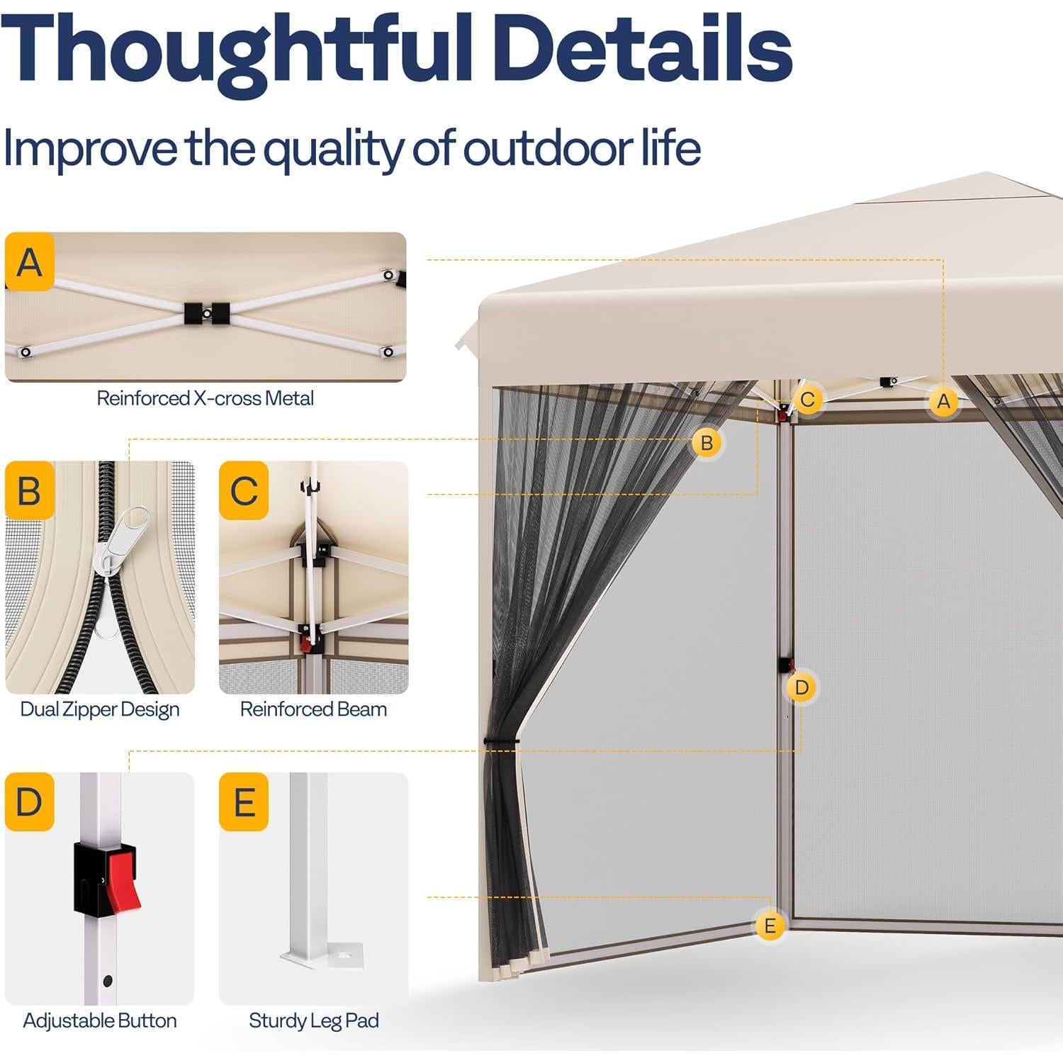 Carpa VIVOHOME 3x3m con Mosquitera y Ruedas Beige