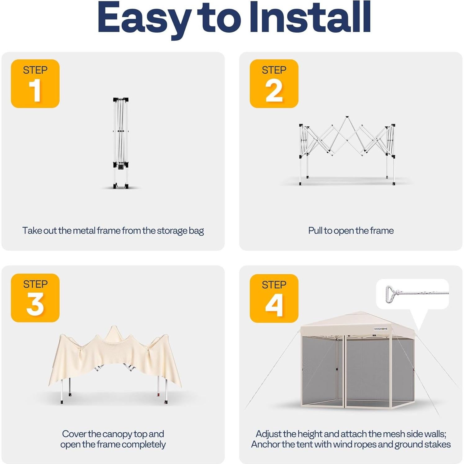 Carpa VIVOHOME 3x3m con Mosquitera y Ruedas Beige