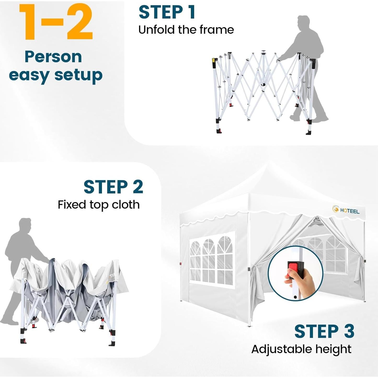 Carpa Plegable Hoteel 10x10m Impermeable UV50+ con 4 Paredes
