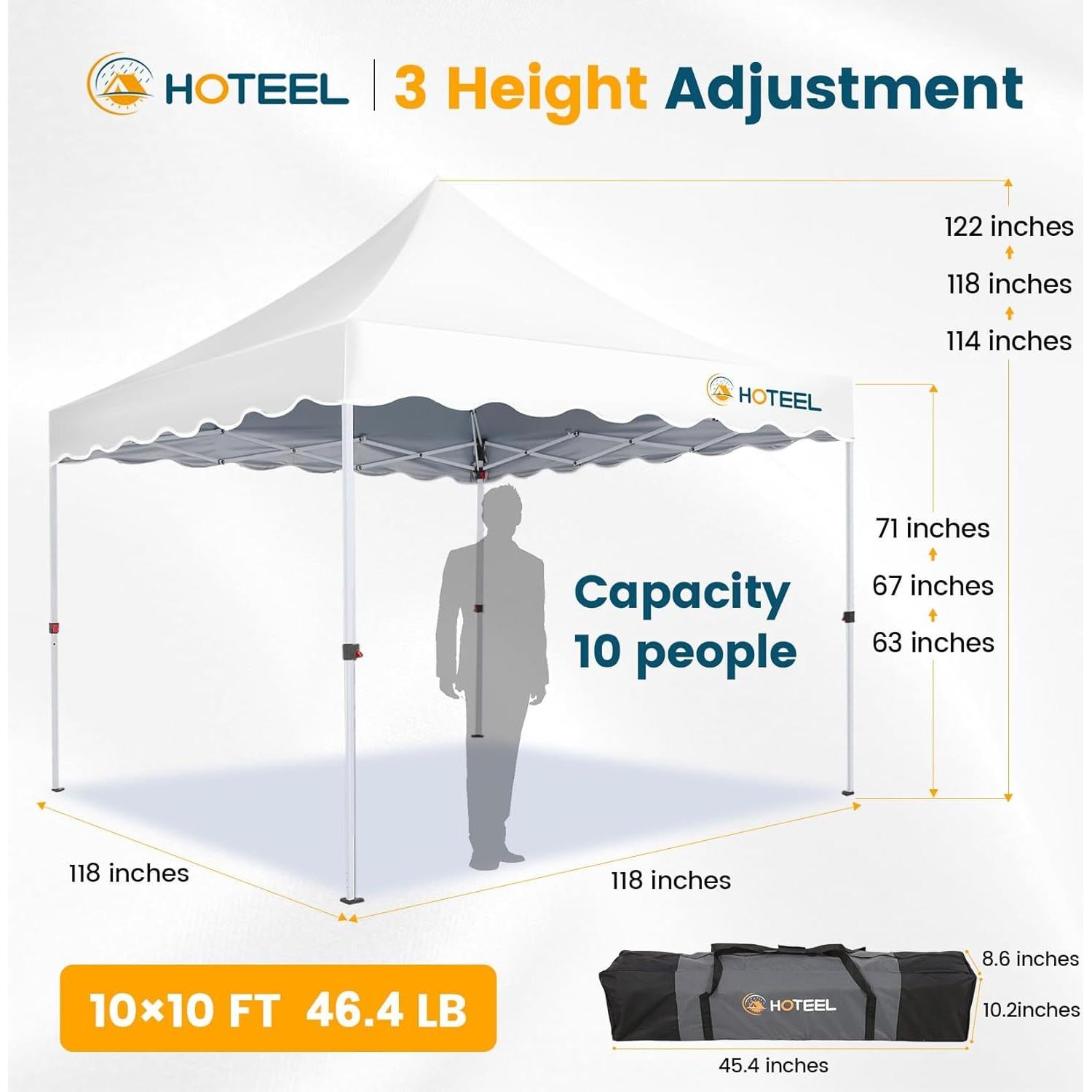 Carpa Plegable Hoteel 10x10m Impermeable UV50+ con 4 Paredes