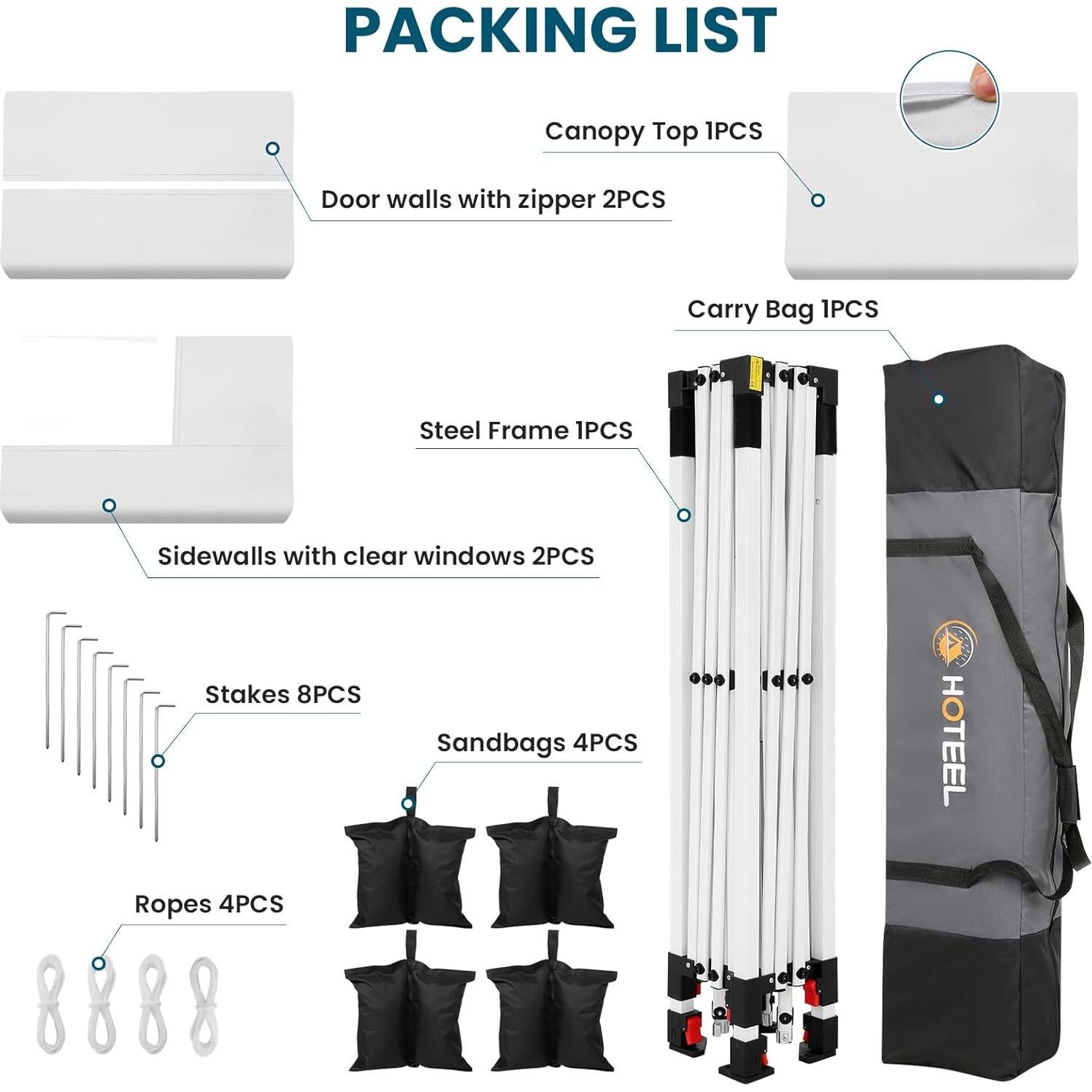 Carpa Plegable Hoteel 10x10m Impermeable UV50+ con 4 Paredes