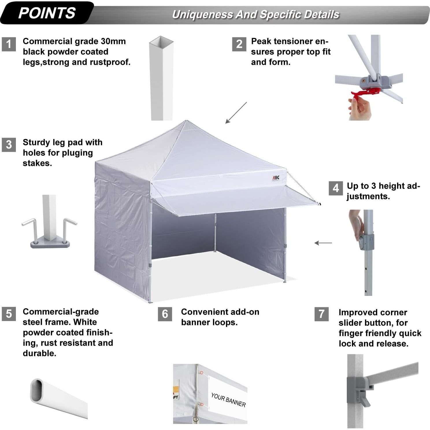 ABCCANOPY Pop up Canopy Tent with Awning and Sidewalls 10x10 Market -Series, White