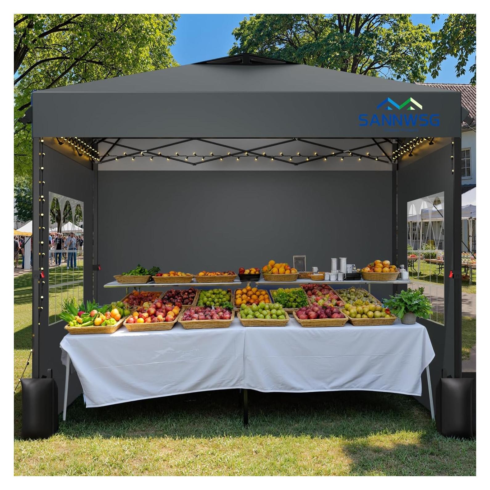 Carpa Plegable 3x3m Sannwsg Gris con 3 Paredes Laterales