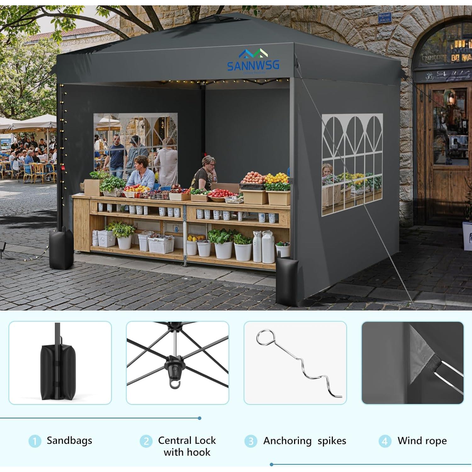 Carpa Plegable 3x3m Sannwsg Gris con 3 Paredes Laterales