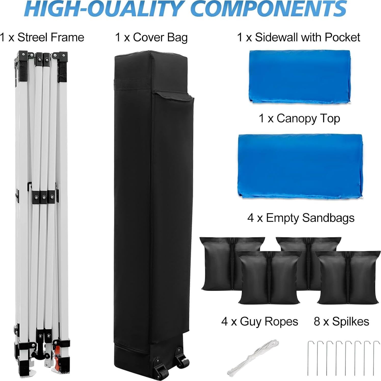 WEIZE 10x10 Pop Up Canopy Tent,One-Button Push Setup,Pop Up Tent with 1 Sidewall and 6 Pockets,Adjustable Height Instant Portable Shelter,4 Weight Bags,Sun Shade for Events & Beach (Blue)