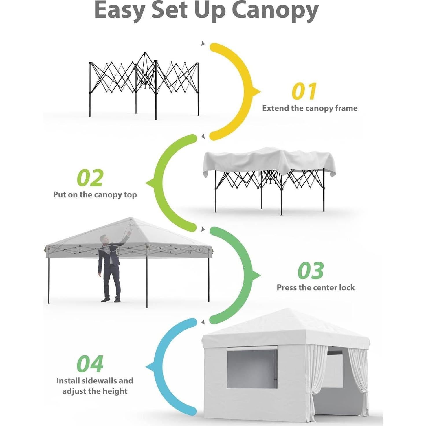 Carpa Pop Up GarveeLife 3.05x3.05m Blanca con Paredes Removibles