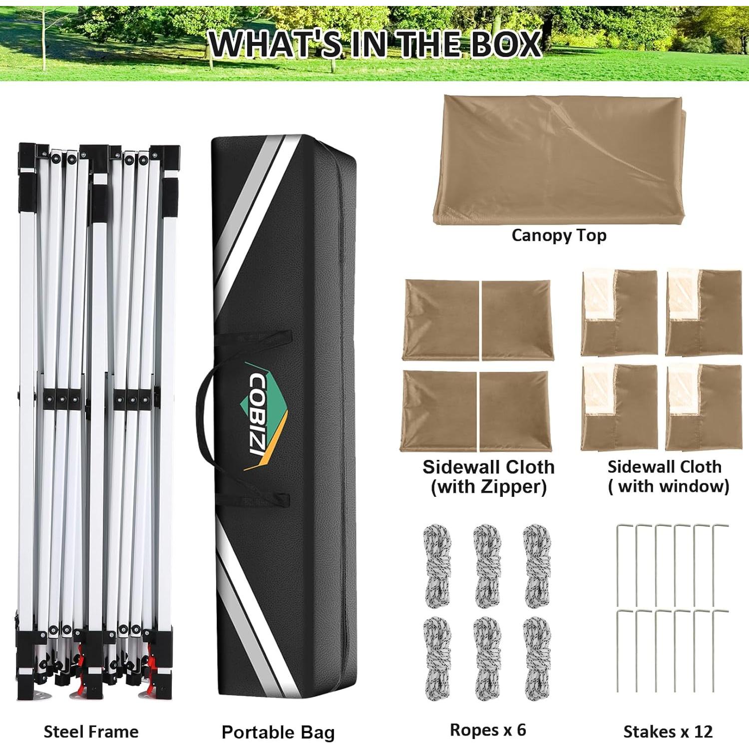 COBIZI 10x20 Pop Up Canopy with 6 Sidewalls, Conical Party Tent 10x20 with 3 Adjustable Height Waterproof, UV-Resistant EZ Outdoor Gazebo with Carry Bag, Sandbag, Stake, Rope for Parties, Commercial