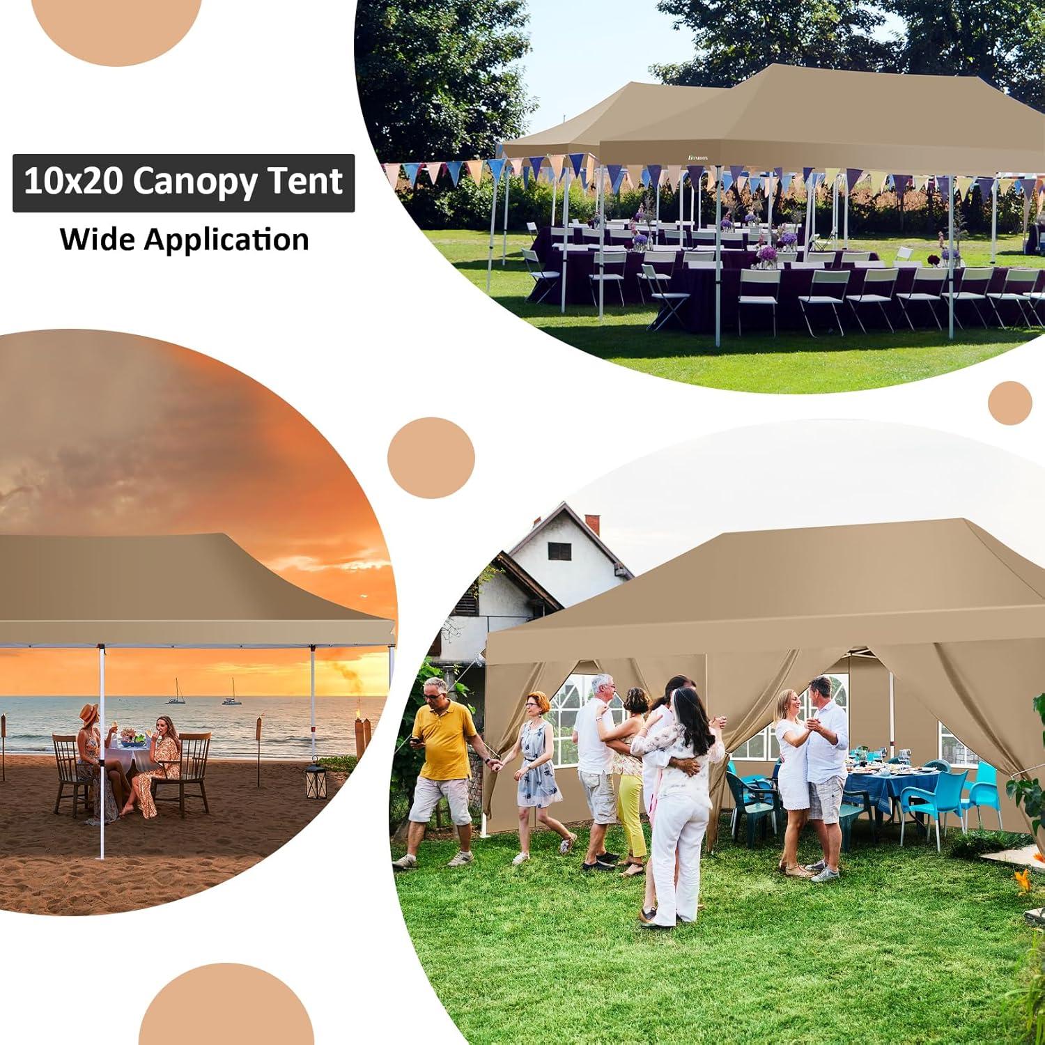 COBIZI 10x20 Pop Up Canopy with 6 Sidewalls, Conical Party Tent 10x20 with 3 Adjustable Height Waterproof, UV-Resistant EZ Outdoor Gazebo with Carry Bag, Sandbag, Stake, Rope for Parties, Commercial