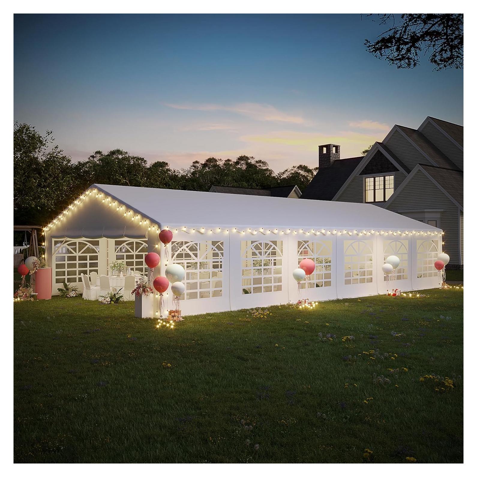 EROMMY 20x40ft Party Tent, Outdoor Wedding Tent, Heavy Duty Large Canopy Carport with Removable Sidewalls, 2 Roll-up Doors, 4 Storage Bags, Gazebo Shelter Tent for Party Event Commercials, White