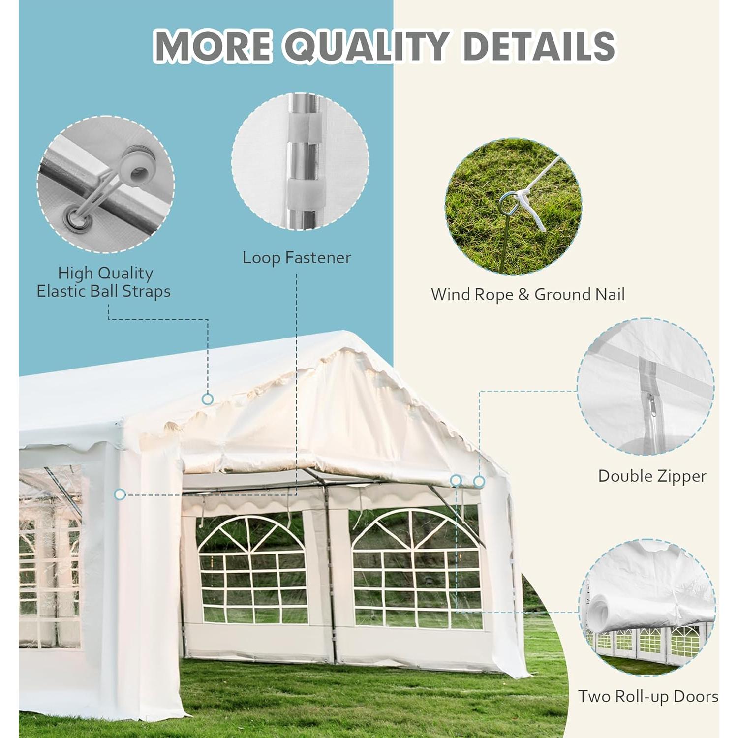 EROMMY 20x40ft Party Tent, Outdoor Wedding Tent, Heavy Duty Large Canopy Carport with Removable Sidewalls, 2 Roll-up Doors, 4 Storage Bags, Gazebo Shelter Tent for Party Event Commercials, White