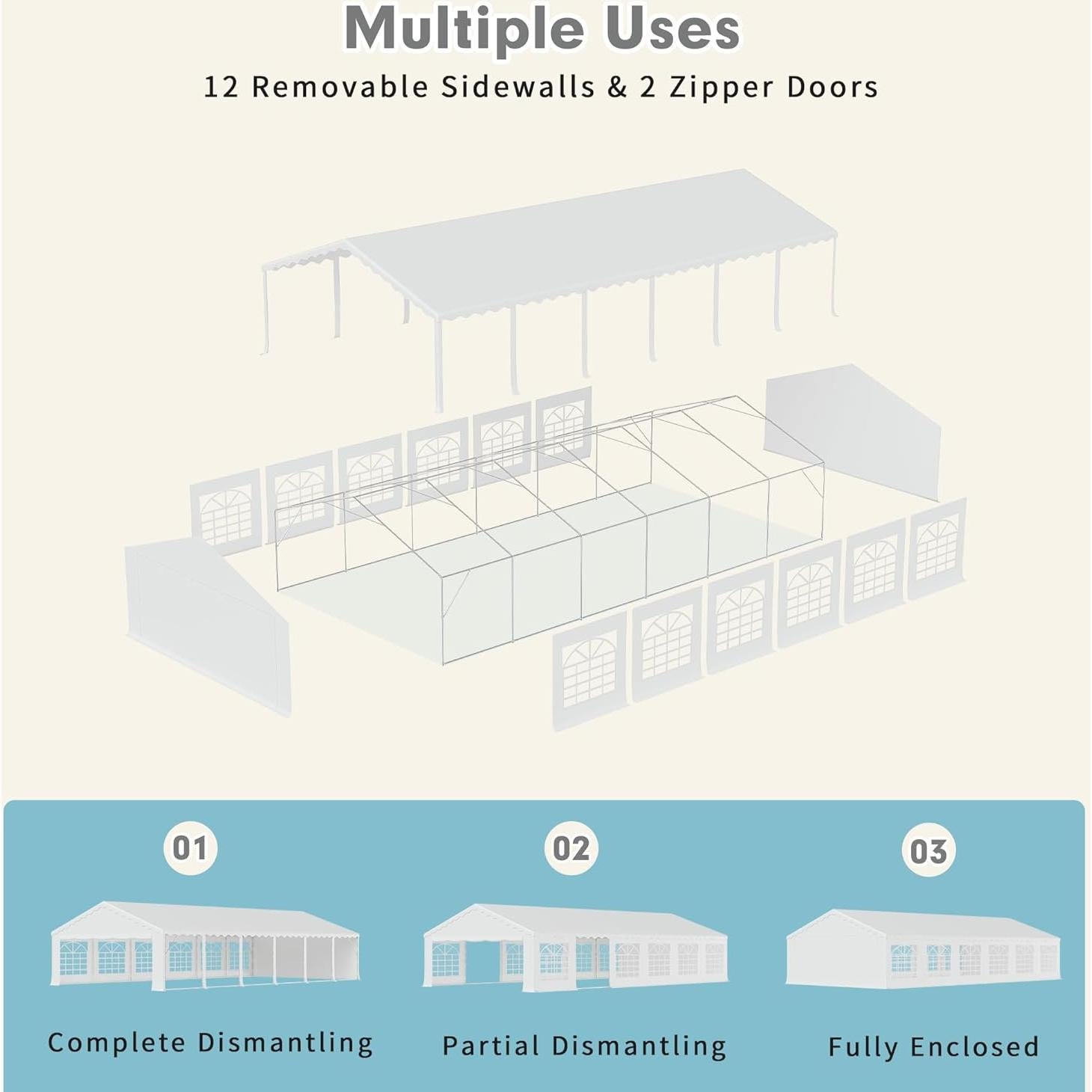EROMMY 20x40ft Party Tent, Outdoor Wedding Tent, Heavy Duty Large Canopy Carport with Removable Sidewalls, 2 Roll-up Doors, 4 Storage Bags, Gazebo Shelter Tent for Party Event Commercials, White
