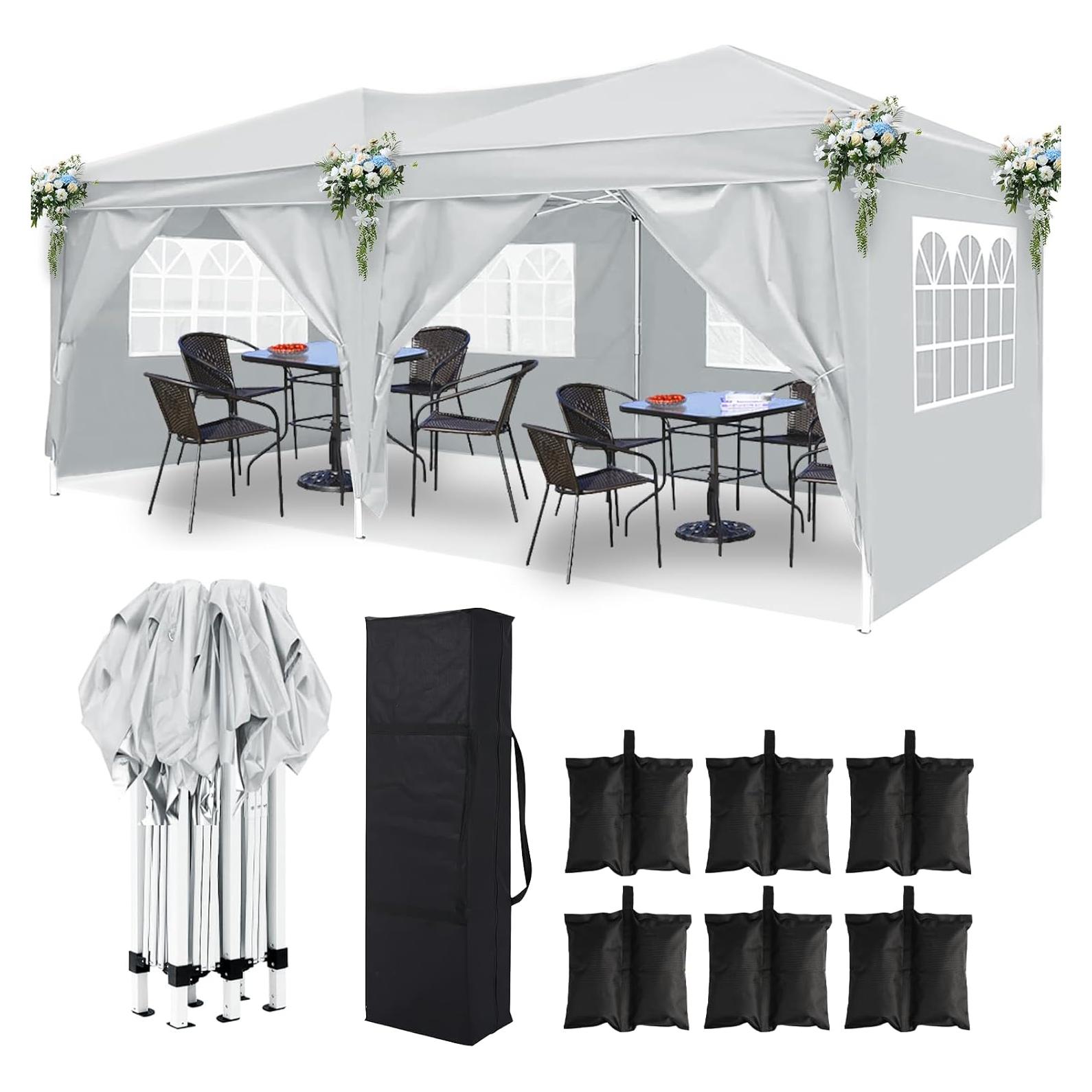 10x20 White Pop Up Canopy Outdoor Party Tent with 6 Sidewalls, Wedding Party Tent Outdoor Waterproof UV50 Canopy Event Shelter Tents for Parties, 6 pcs Weight Bag,Carry Bag